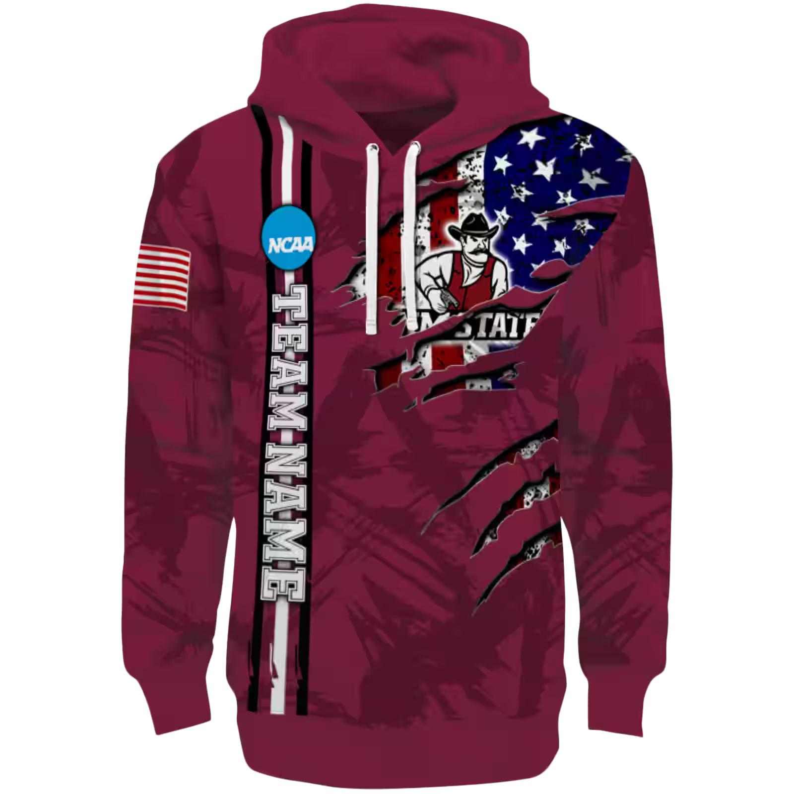 Personalized New Mexico State Aggies Ripped Flag Crimson Hoodie