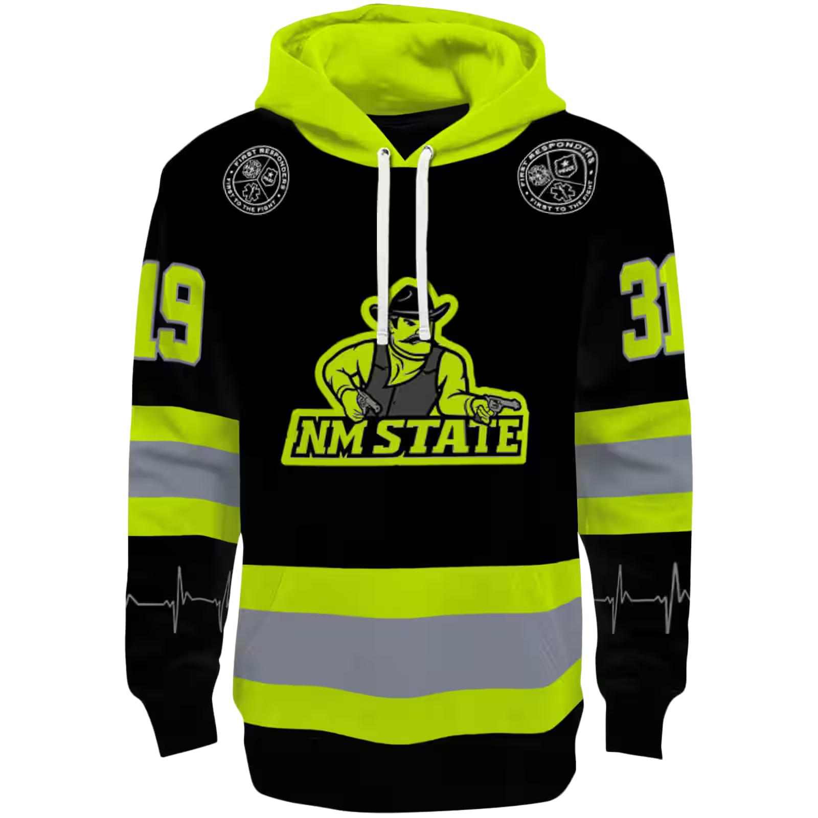 Personalized New Mexico State Aggies Safety Motif Black Neon Green Hoodie