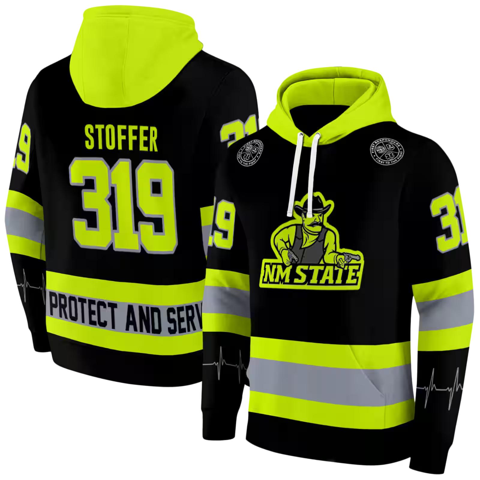 personalized new mexico state aggies safety motif black neon green hoodie fashion forward