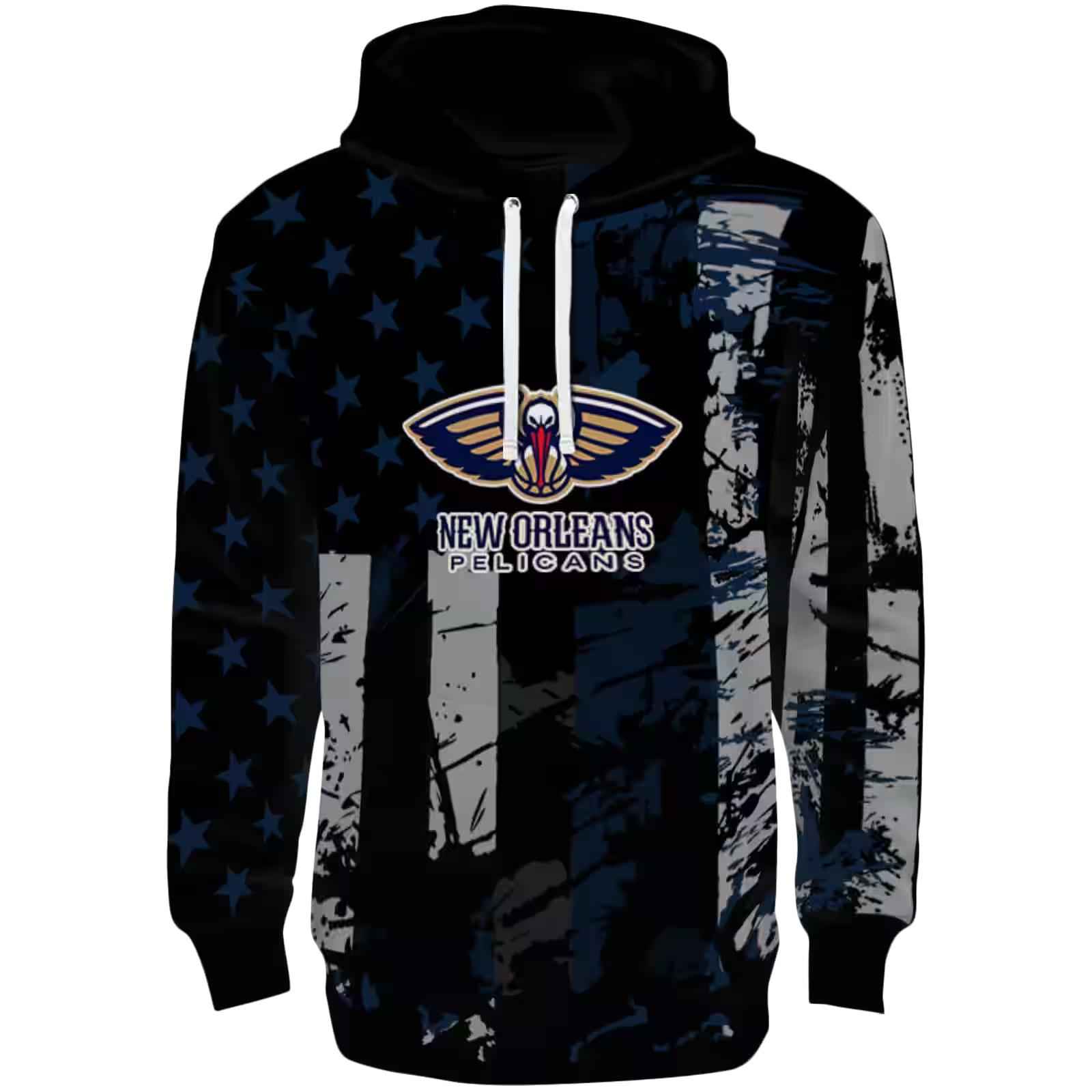 Personalized New Orleans Pelicans Distressed Flag Navy Black Hoodie