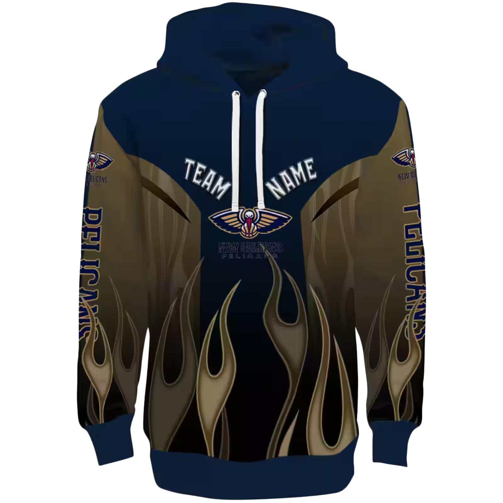 Personalized New Orleans Pelicans Flame Design Navy Hoodie