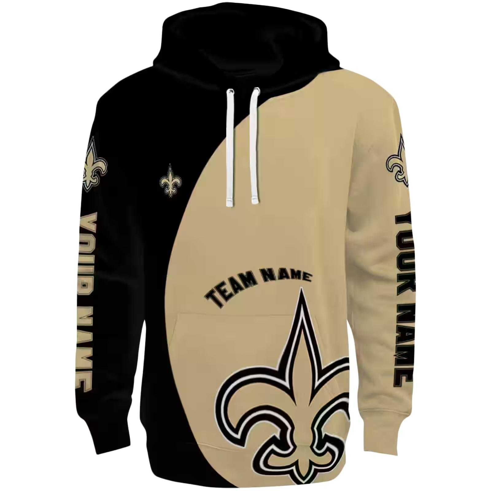 Personalized New Orleans Saints Minimalist Design Gold Black Hoodie