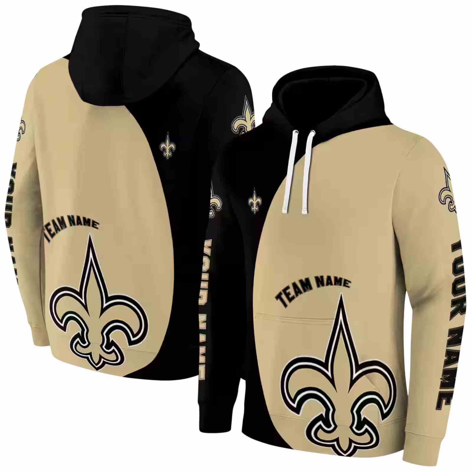 personalized new orleans saints minimalist design gold black hoodie fashion forward