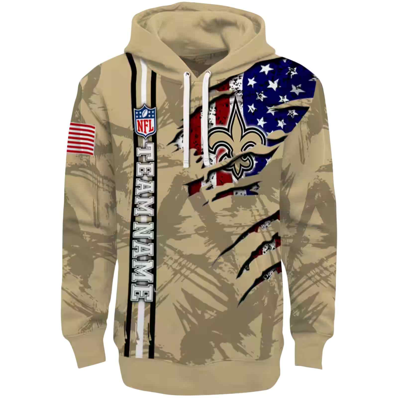 Personalized New Orleans Saints Ripped Flag Gold Hoodie