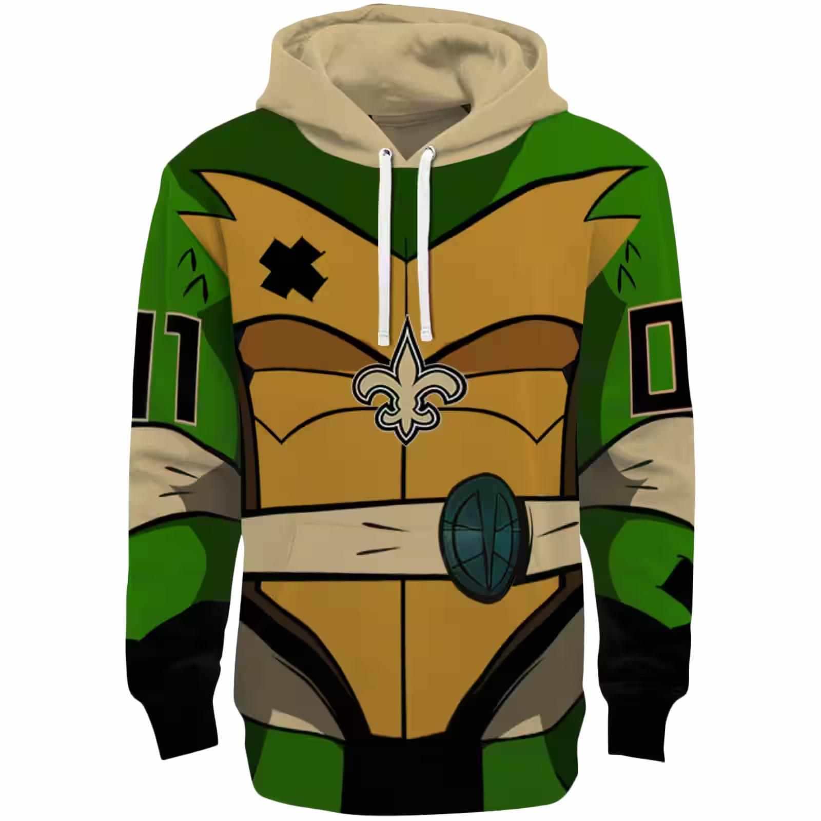 Personalized New Orleans Saints Superhero Armor Gold Green Hoodie