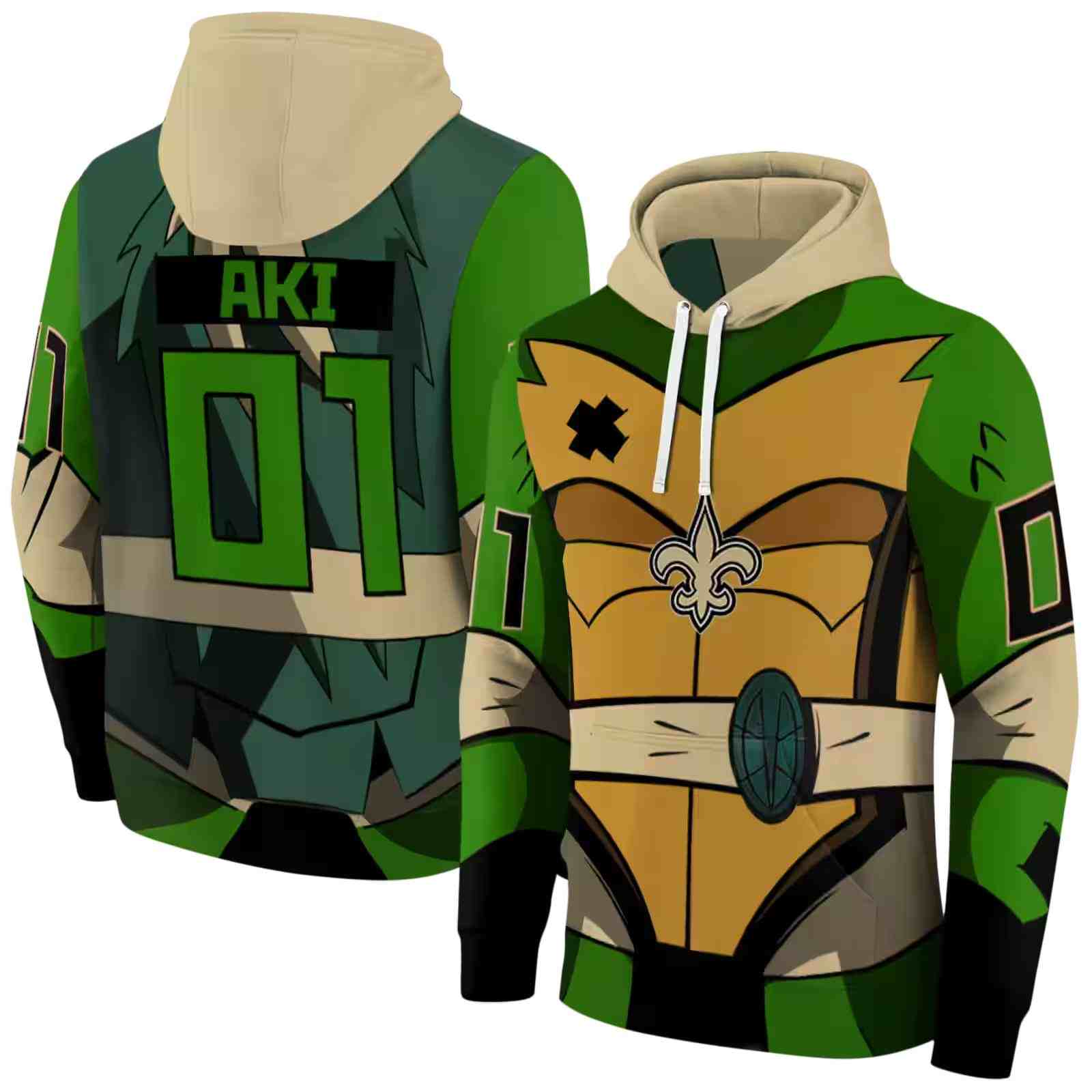 personalized new orleans saints superhero armor gold green hoodie fashion forward