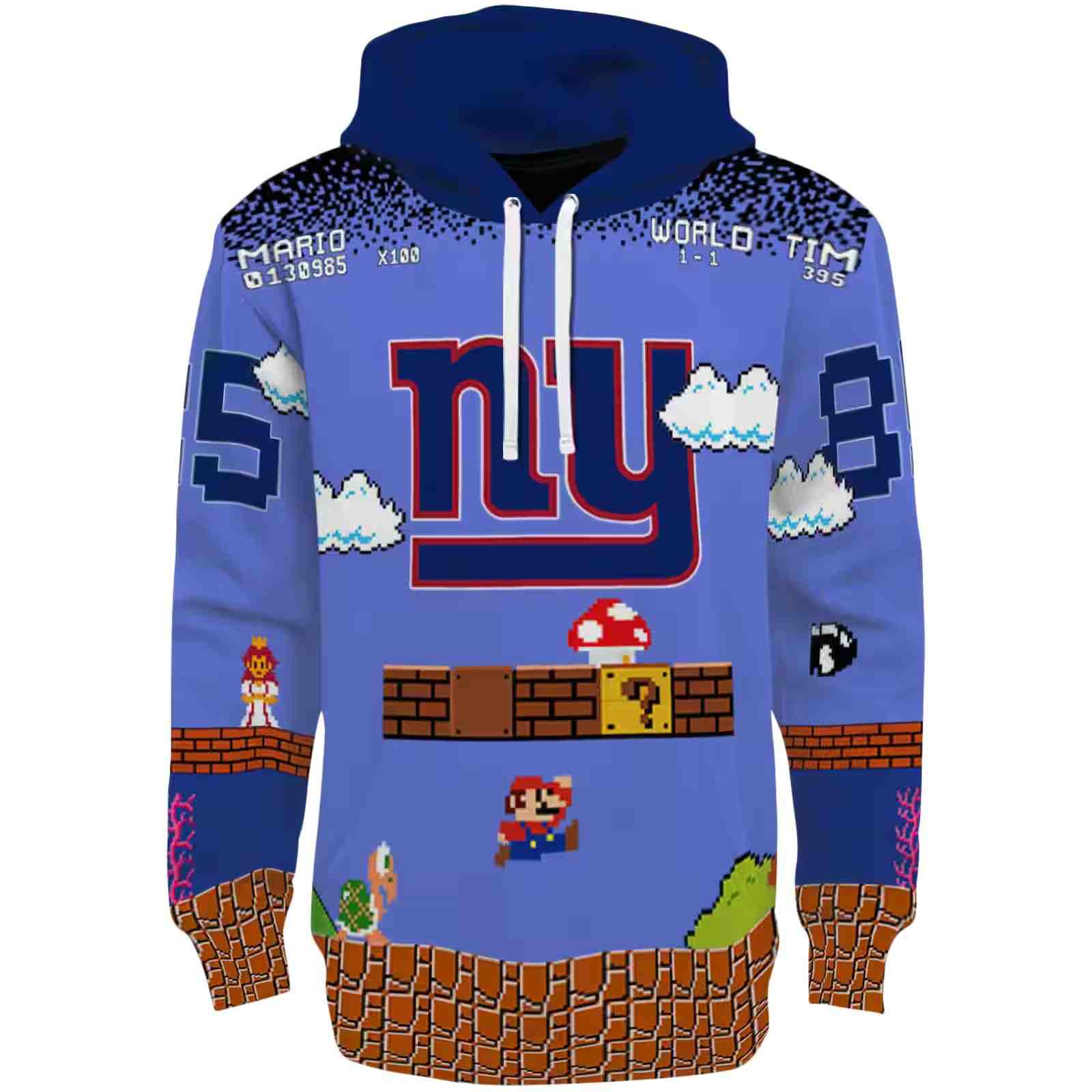 Personalized New York Giants Mario Blue Black Hoodie