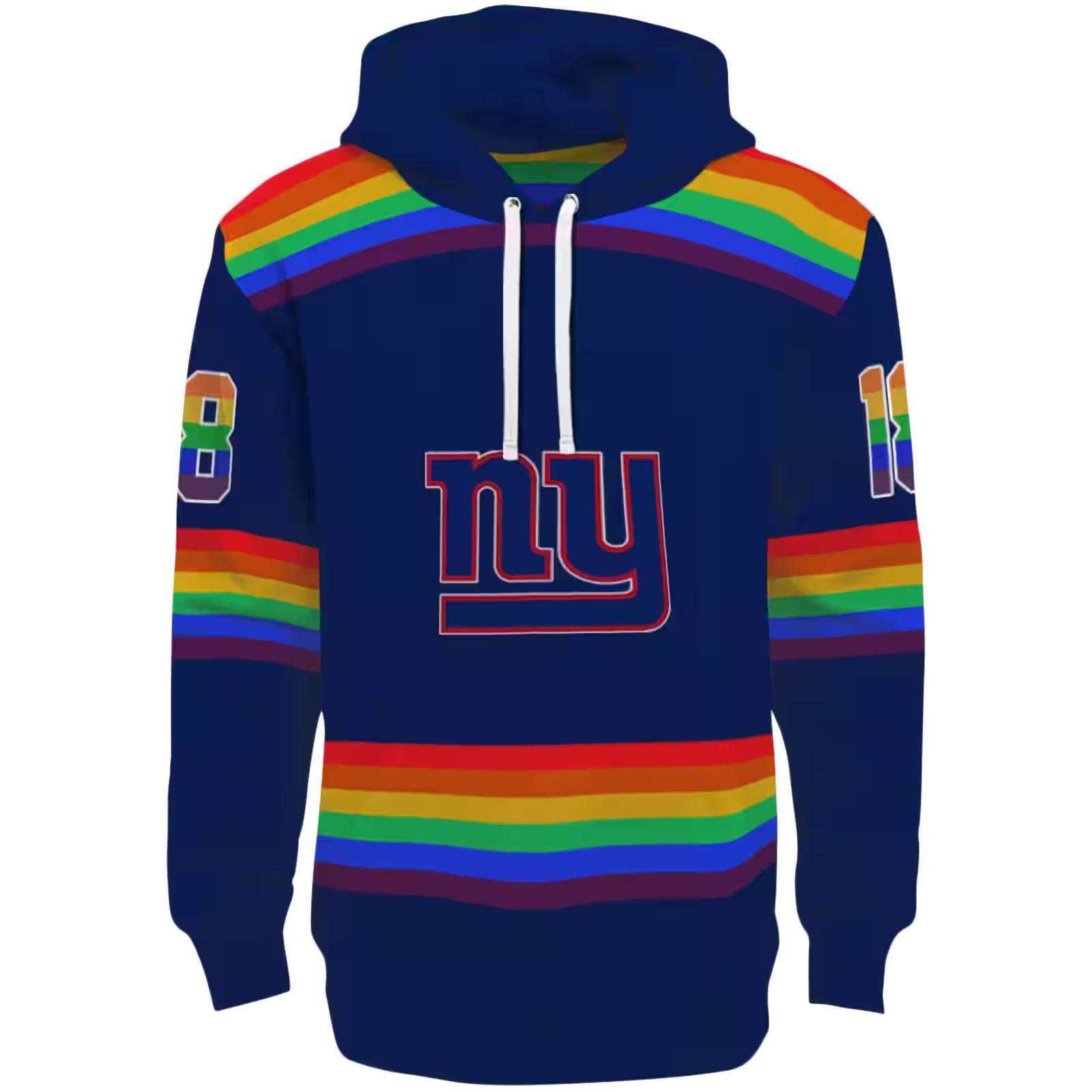 Personalized New York Giants Rainbow Stripes Blue Hoodie