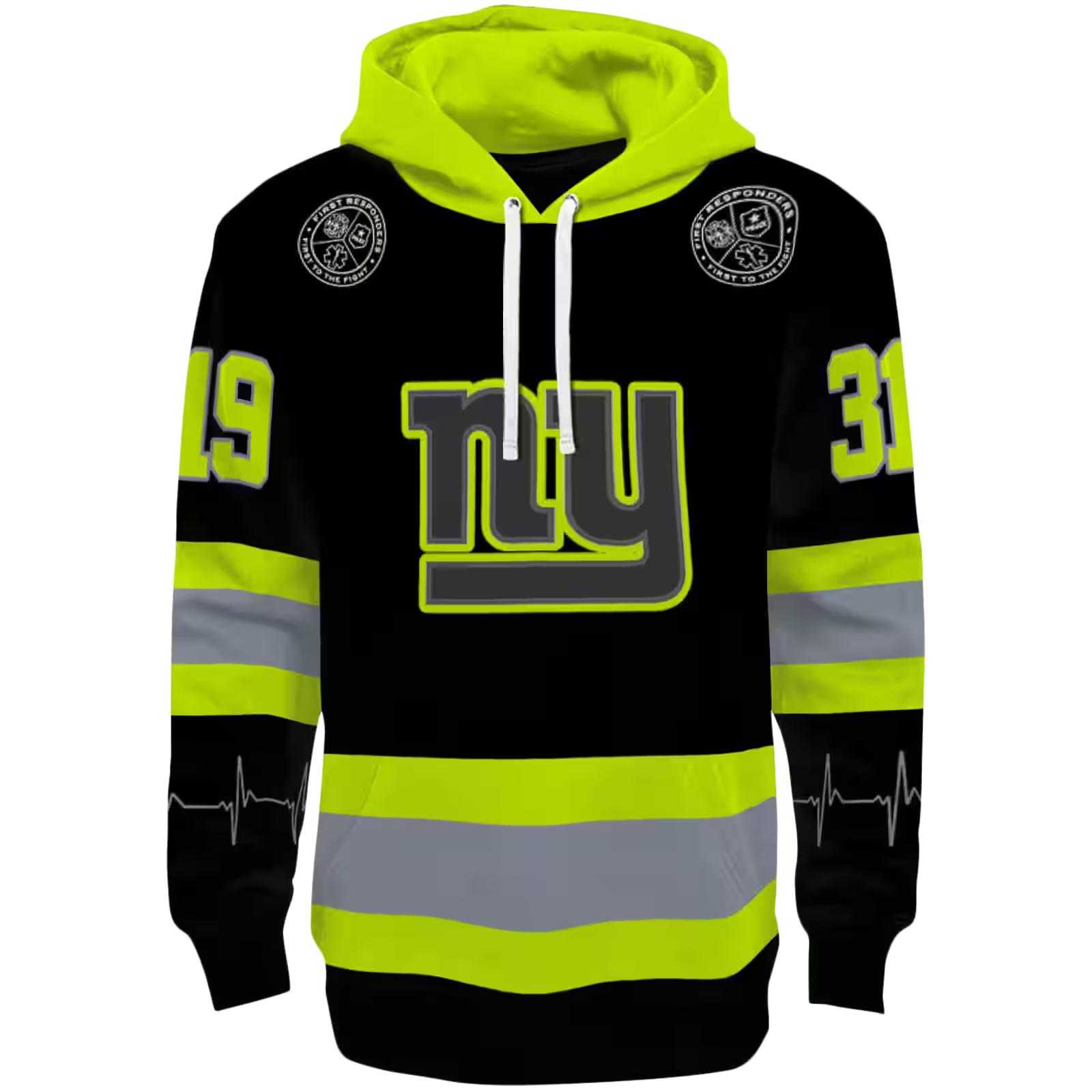 Personalized New York Giants Safety Motif Black Neon Green Hoodie