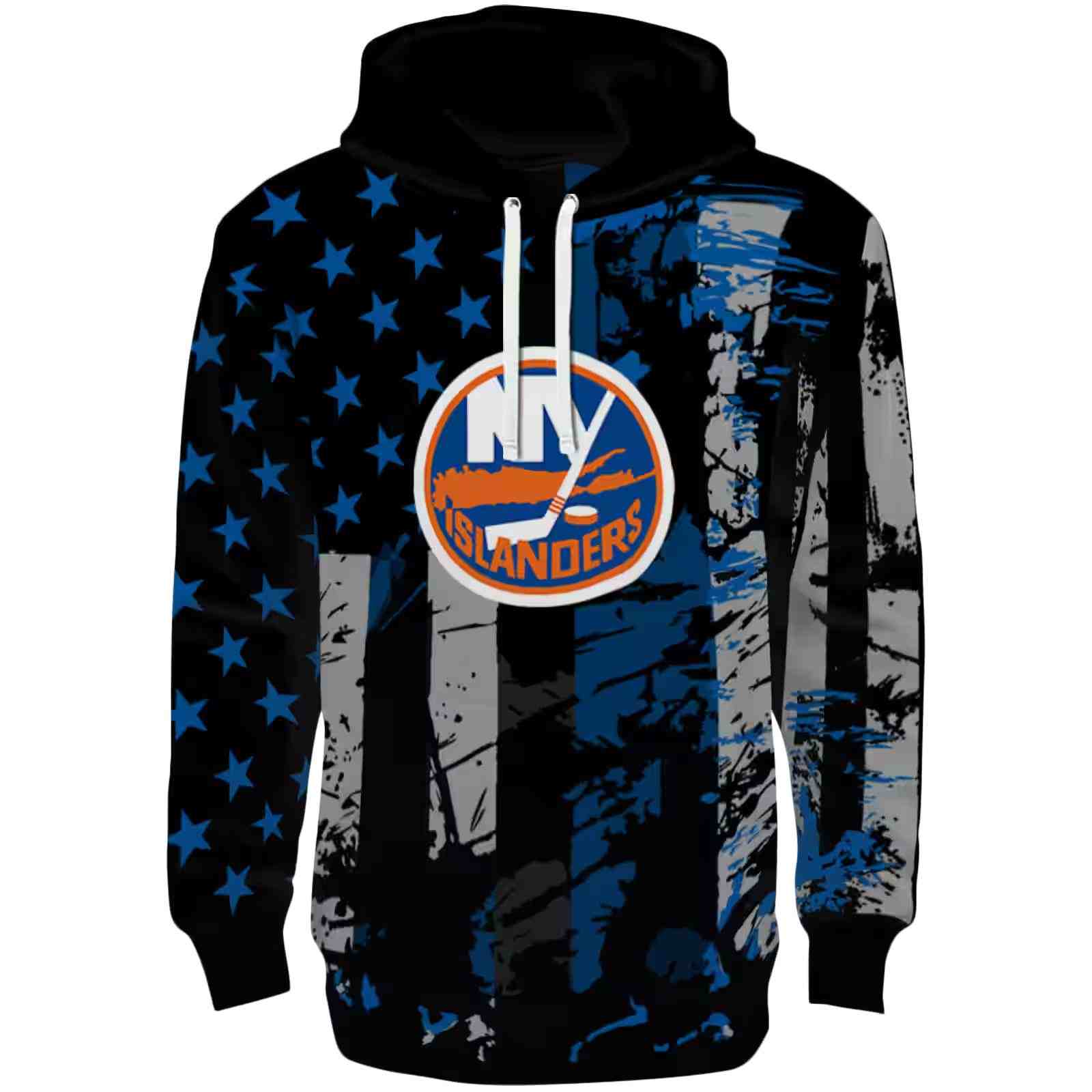 Personalized New York Islanders Distressed Flag Blue Black Hoodie