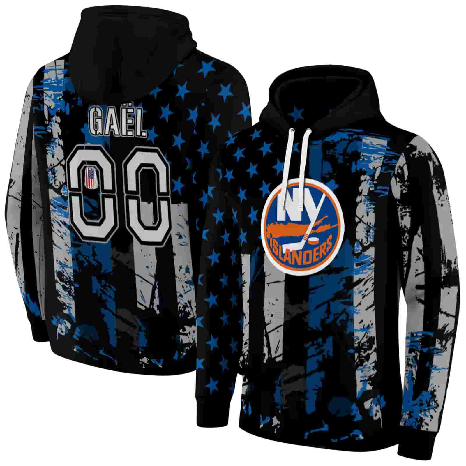 personalized new york islanders distressed flag blue black hoodie fashion forward