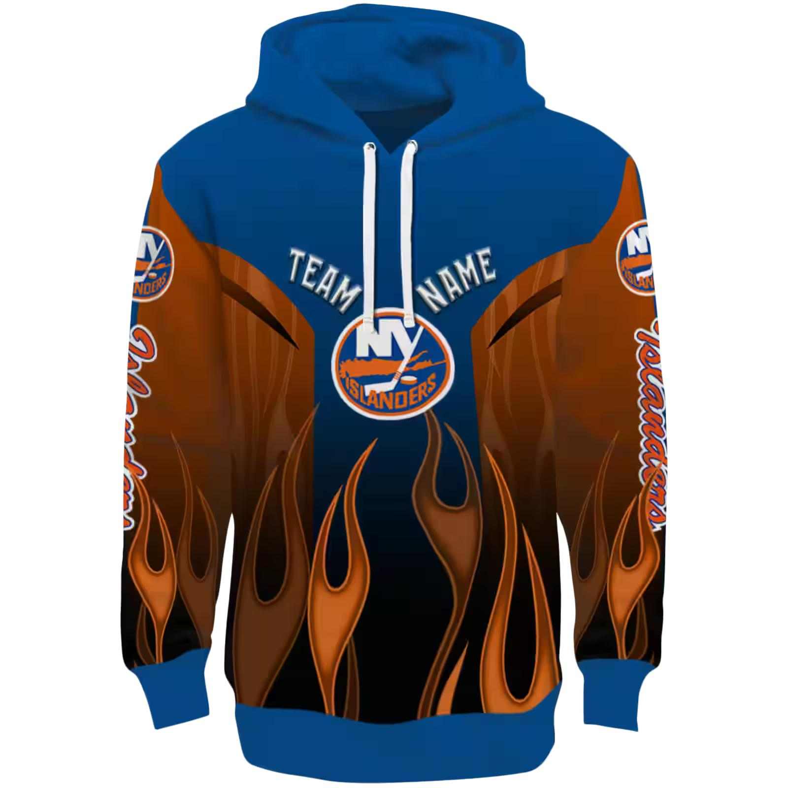 Personalized New York Islanders Flame Design Blue Hoodie