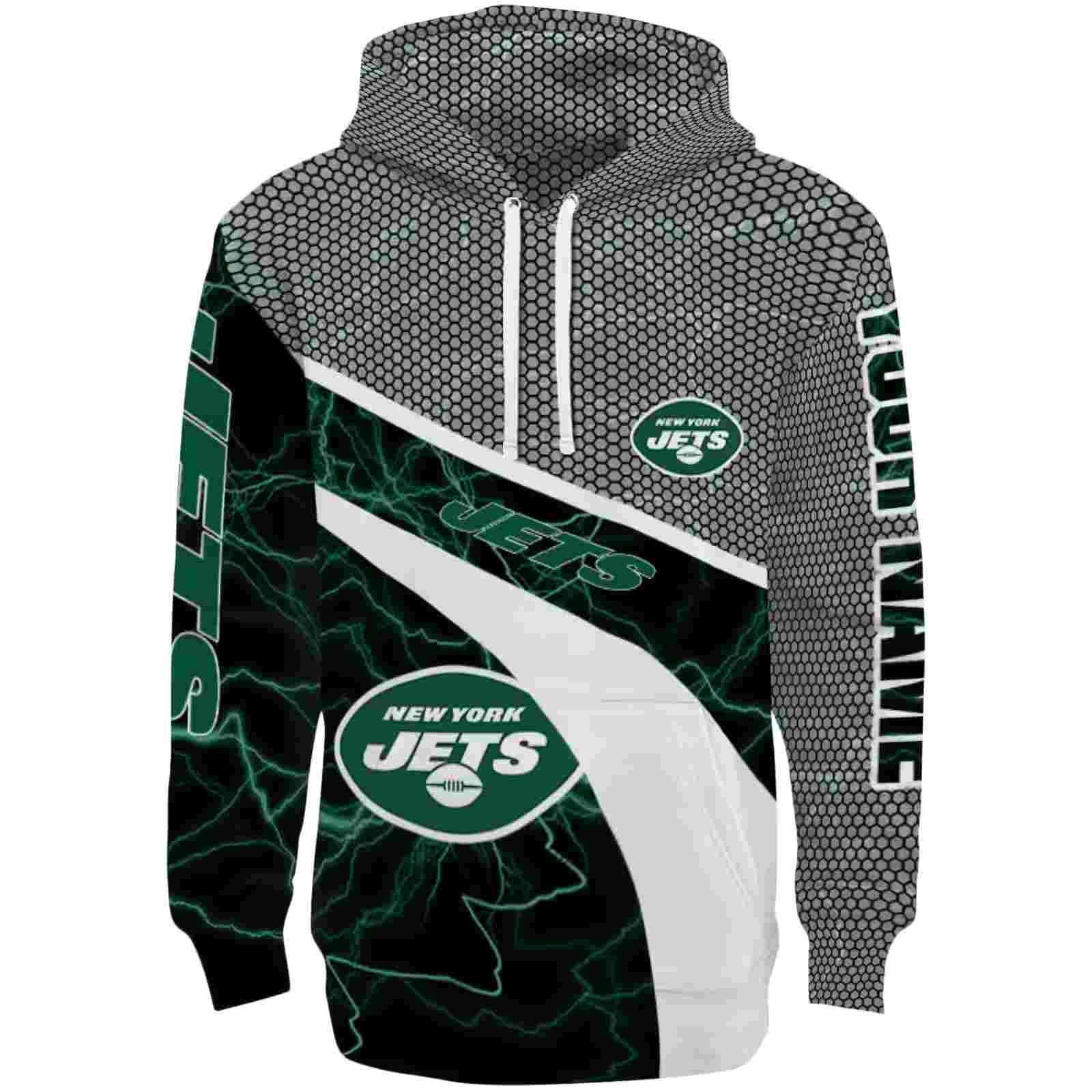 Personalized New York Jets Hexagonal Mesh Green Black Gray Hoodie