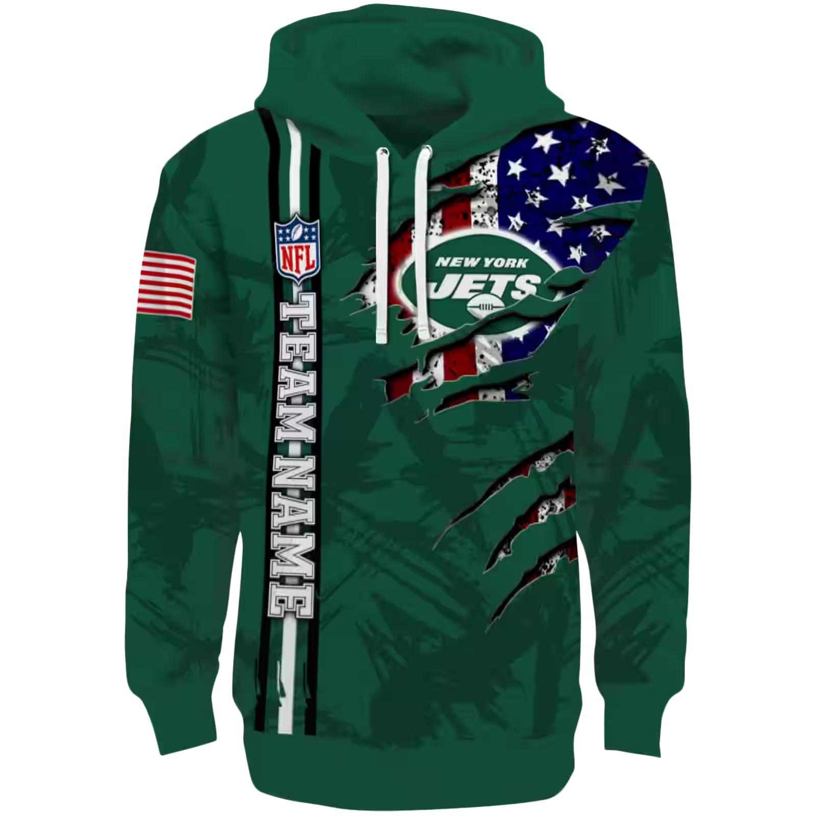 Personalized New York Jets Ripped Flag Green Hoodie