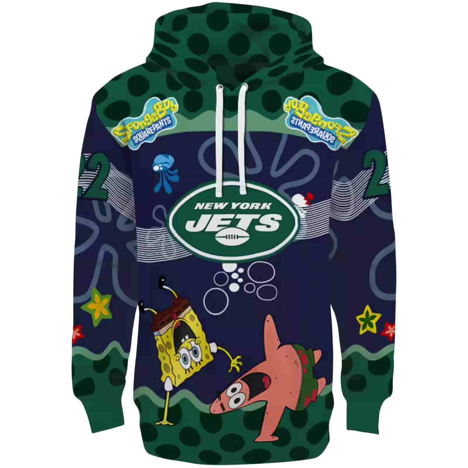 Personalized New York Jets Spongebob Patrick Star Green Navy Hoodie