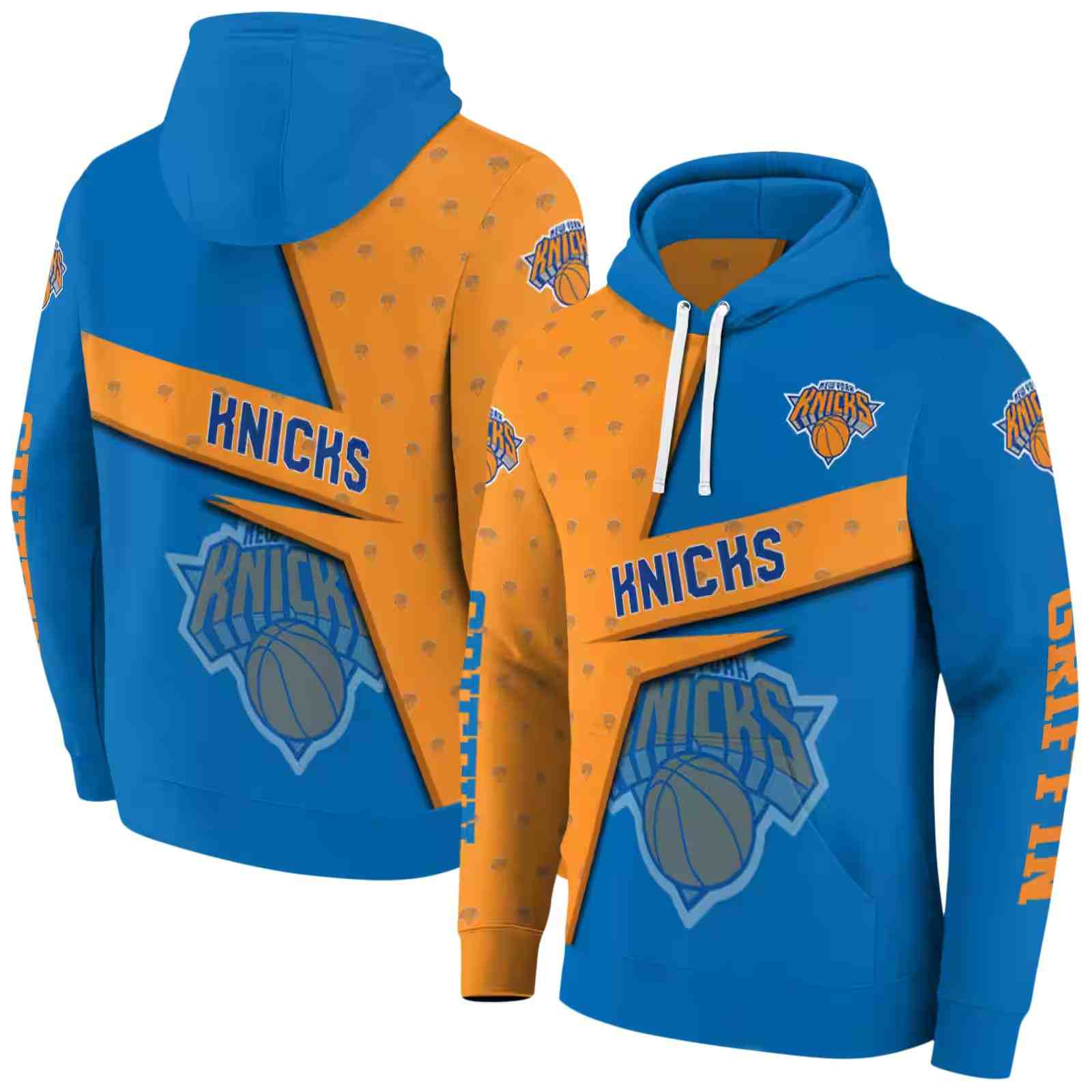 personalized new york knicks abstract shape blue hoodie fashion forward