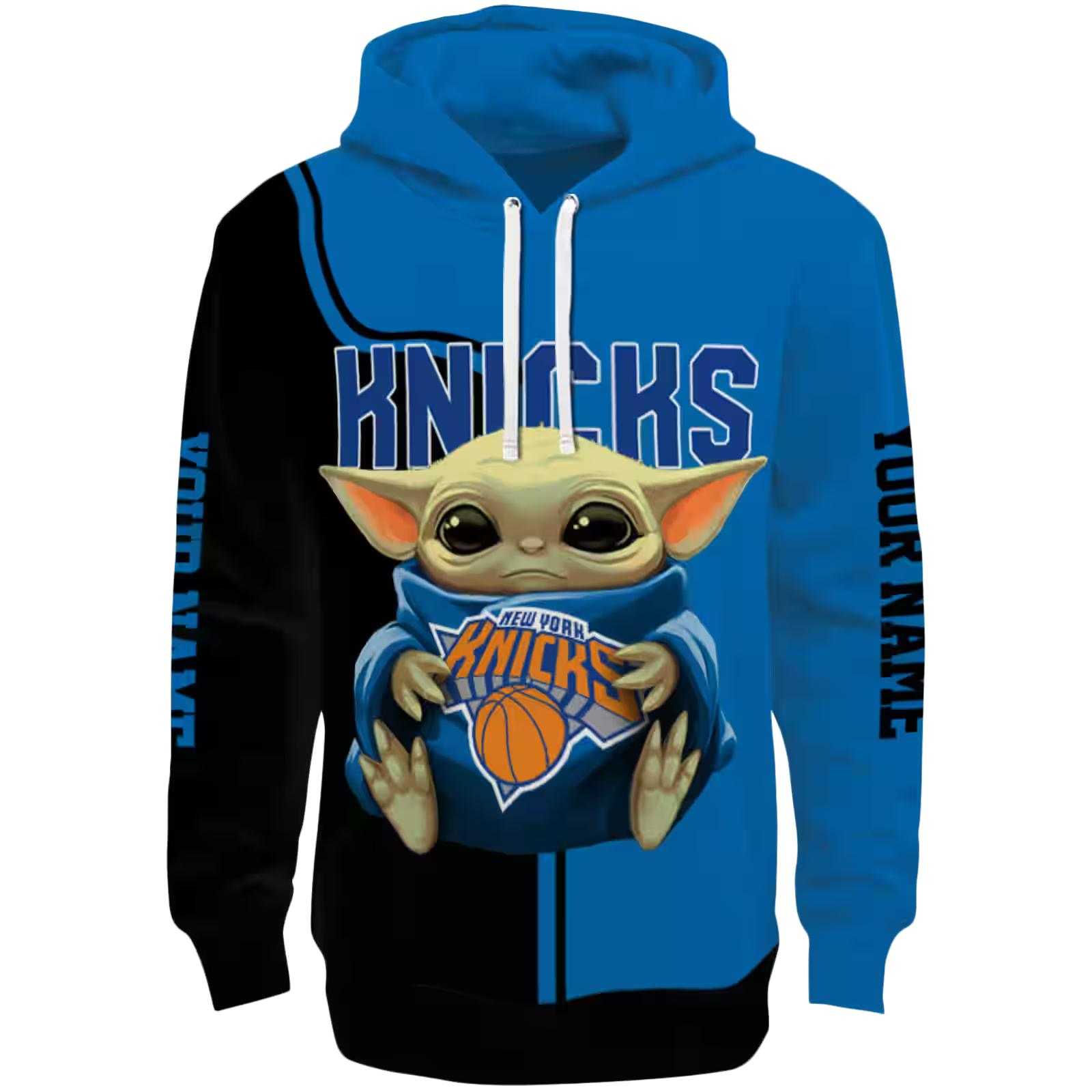 Personalized New York Knicks Baby Yoda Blue Black Hoodie