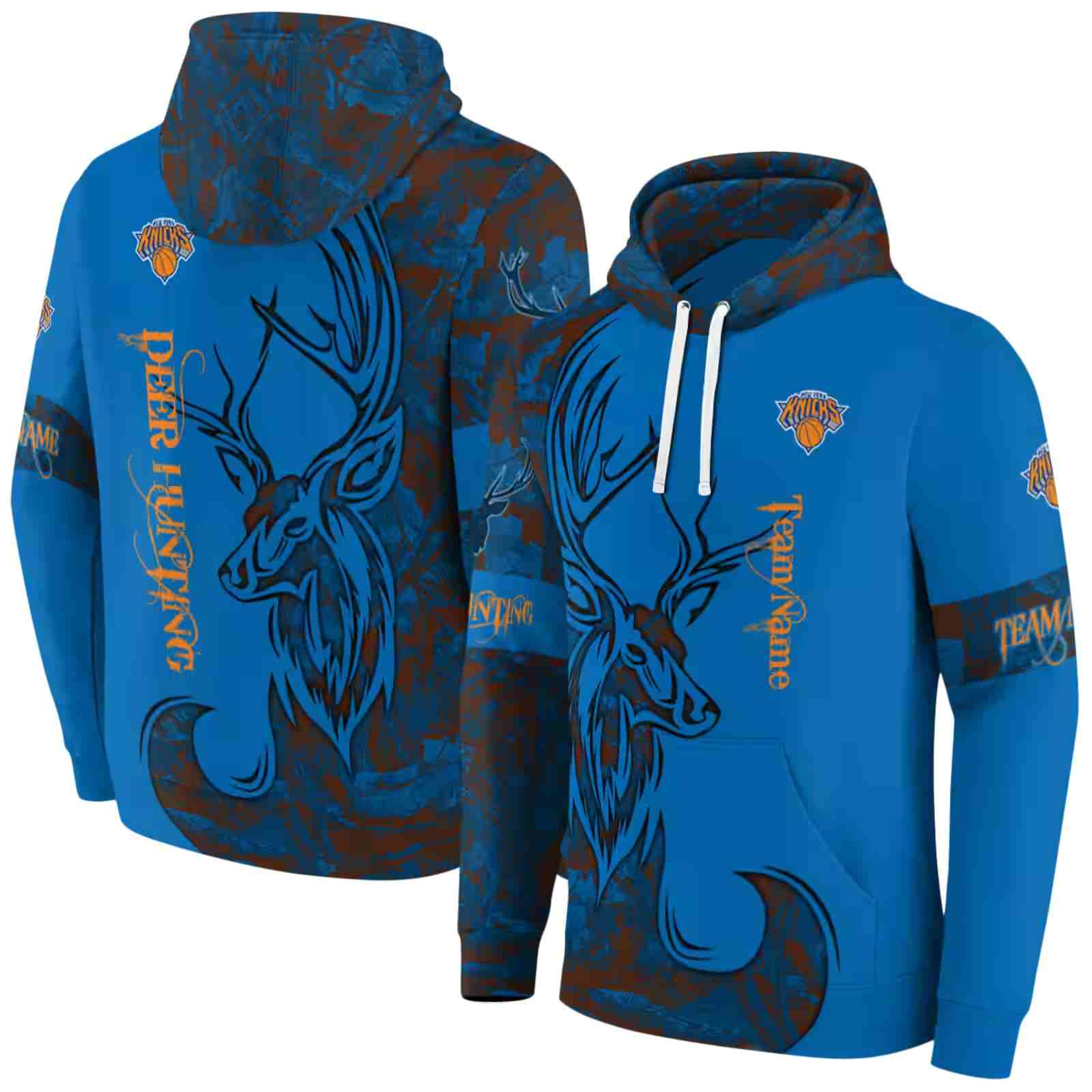 personalized new york knicks deer silhouette blue hoodie fashion forward