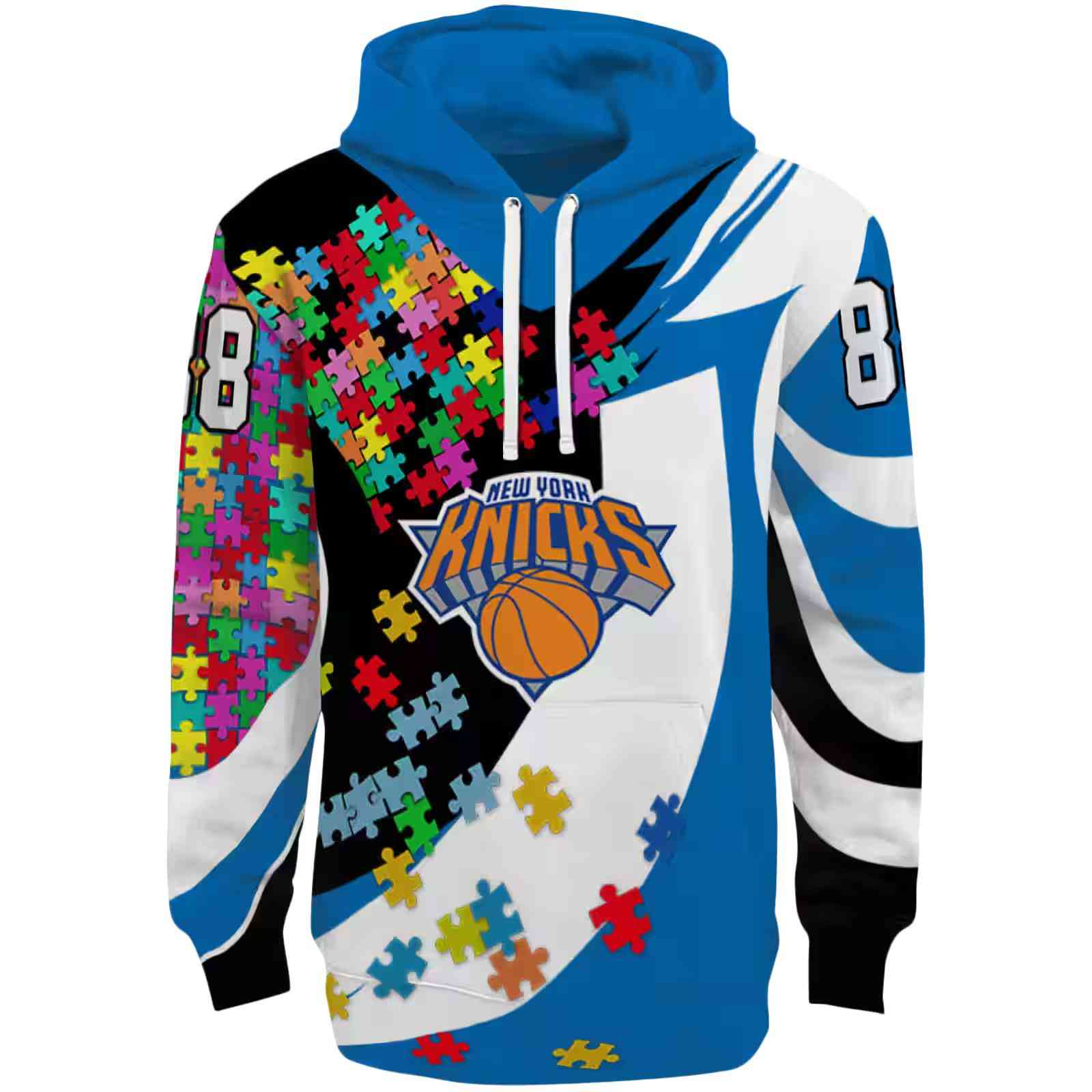 Personalized New York Knicks Puzzle Pieces Blue Hoodie