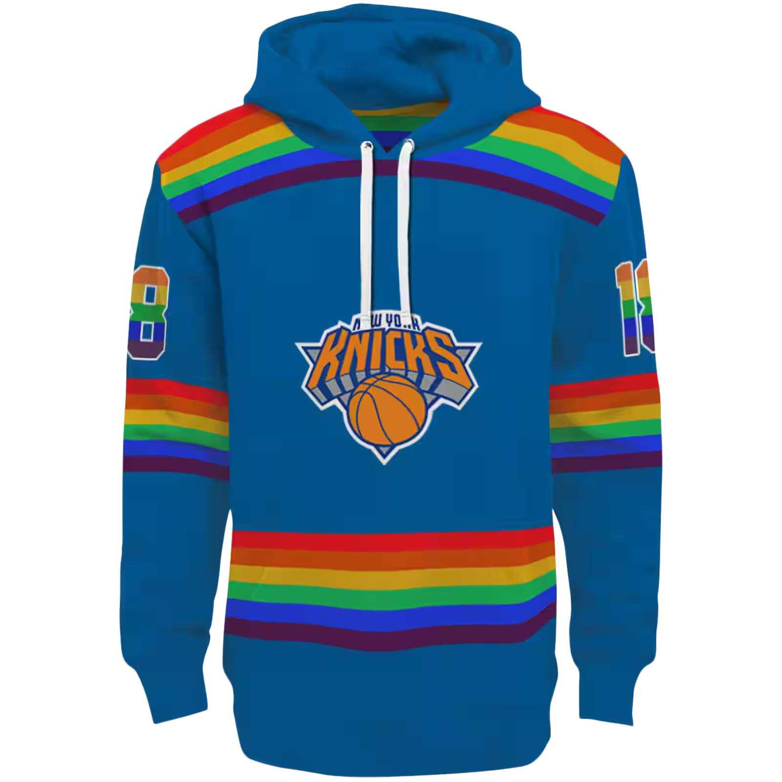 Personalized New York Knicks Rainbow Stripes Blue Hoodie