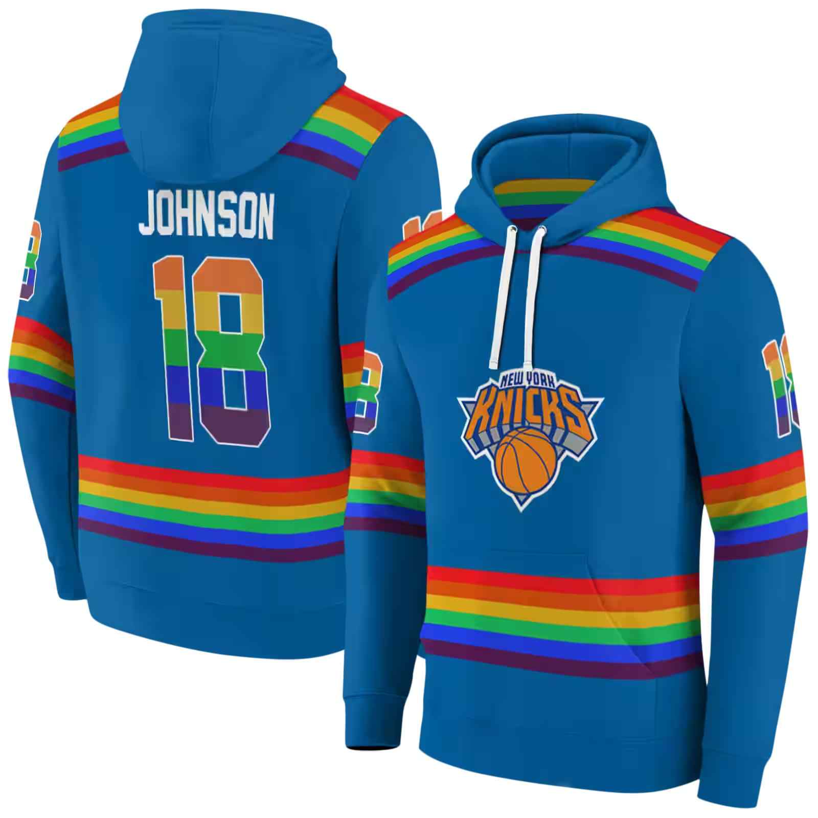 personalized new york knicks rainbow stripes blue hoodie fashion forward