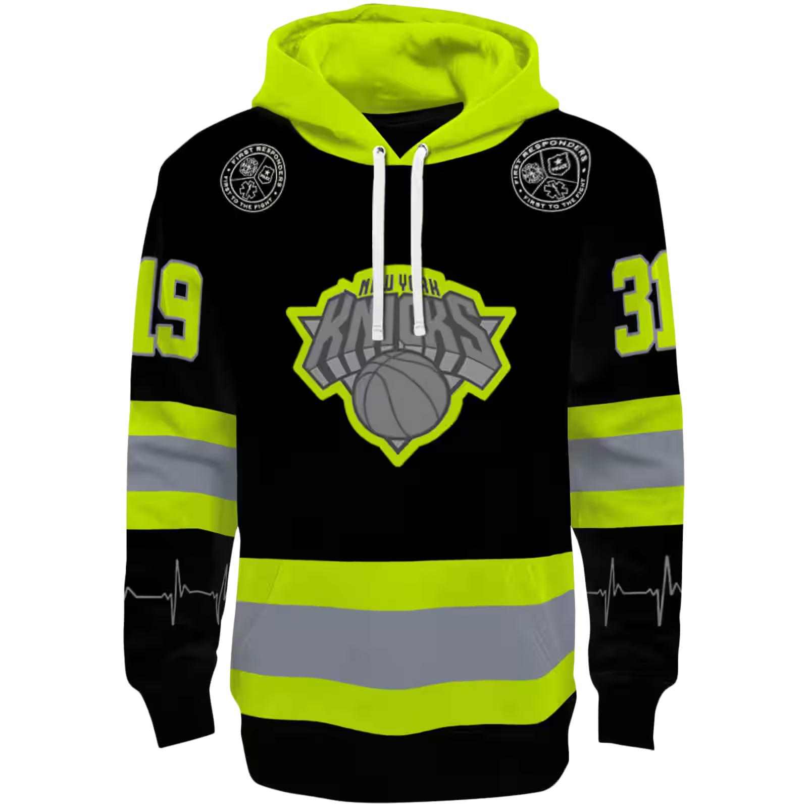 Personalized New York Knicks Safety Motif Black Neon Green Hoodie