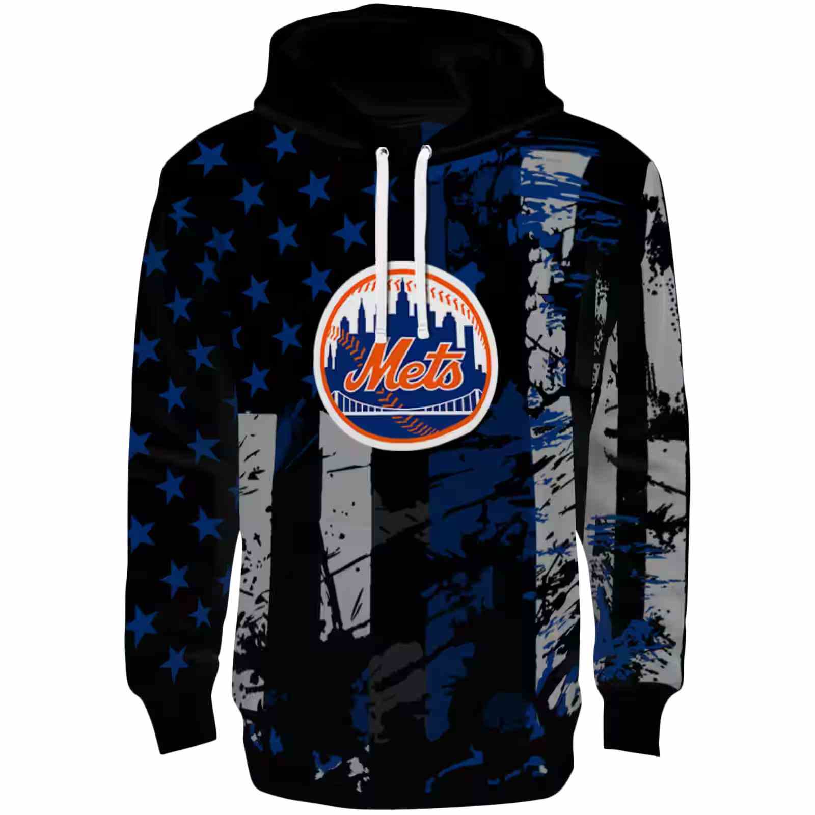 Personalized New York Mets Distressed Flag Blue Black Hoodie