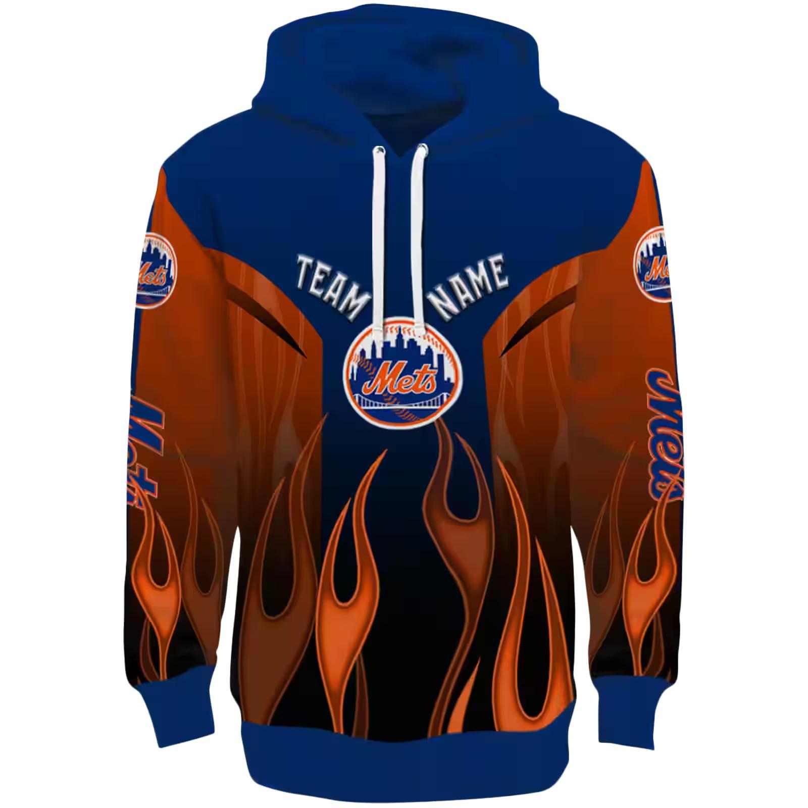 Personalized New York Mets Flame Design Blue Hoodie