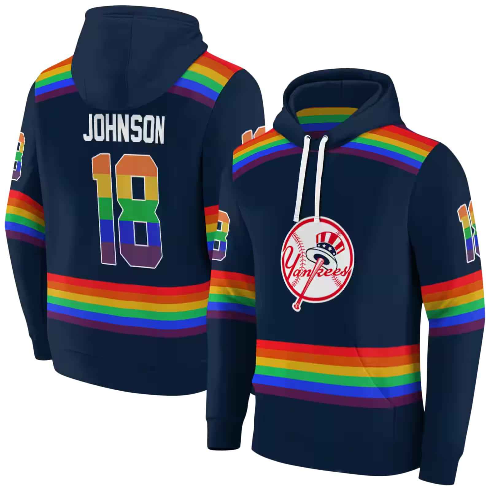 personalized new york yankees rainbow stripes navy hoodie fashion forward