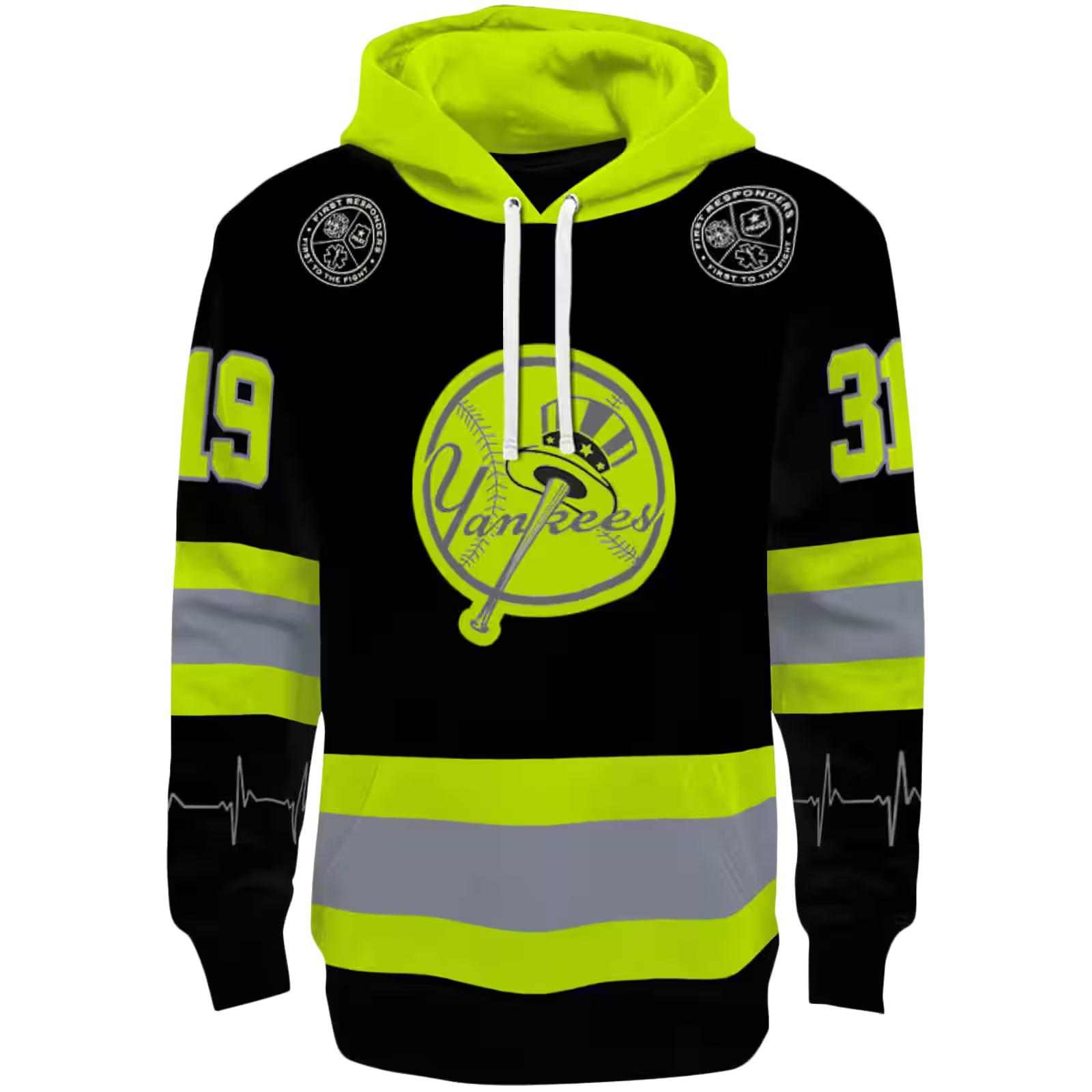 Personalized New York Yankees Safety Motif Black Neon Green Hoodie