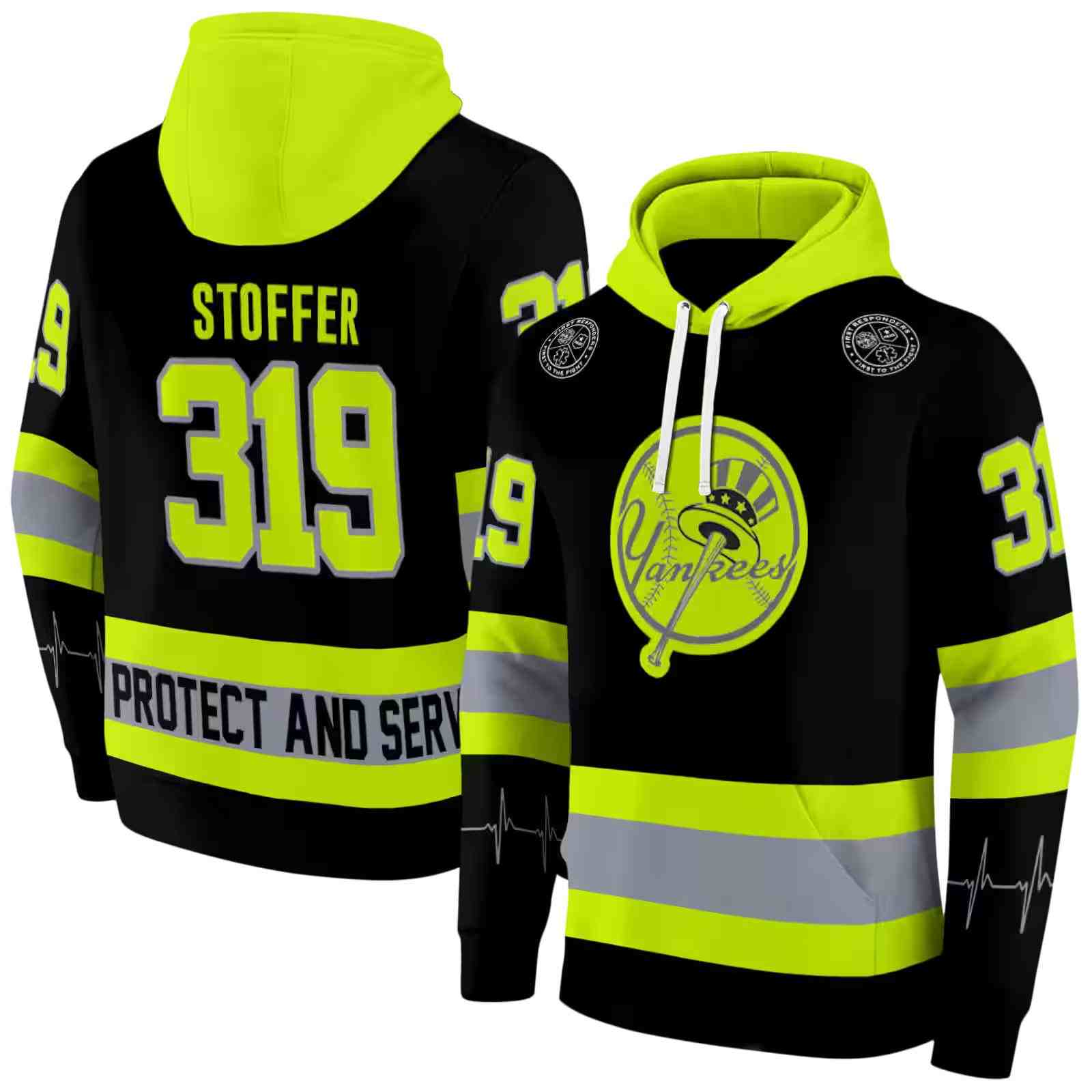 personalized new york yankees safety motif black neon green hoodie fashion forward