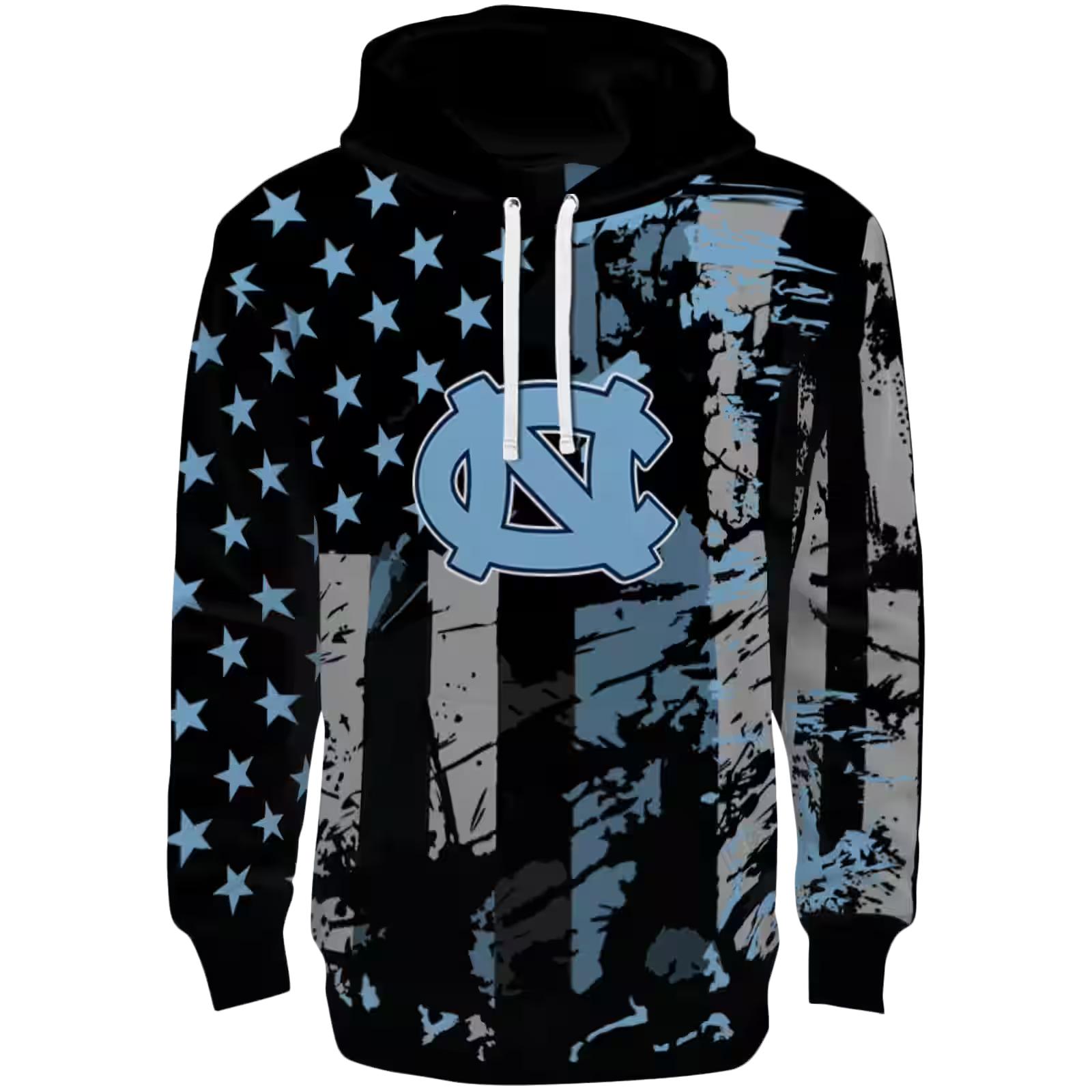 Personalized North Carolina Tar Heels Distressed Flag Light Blue Black Hoodie