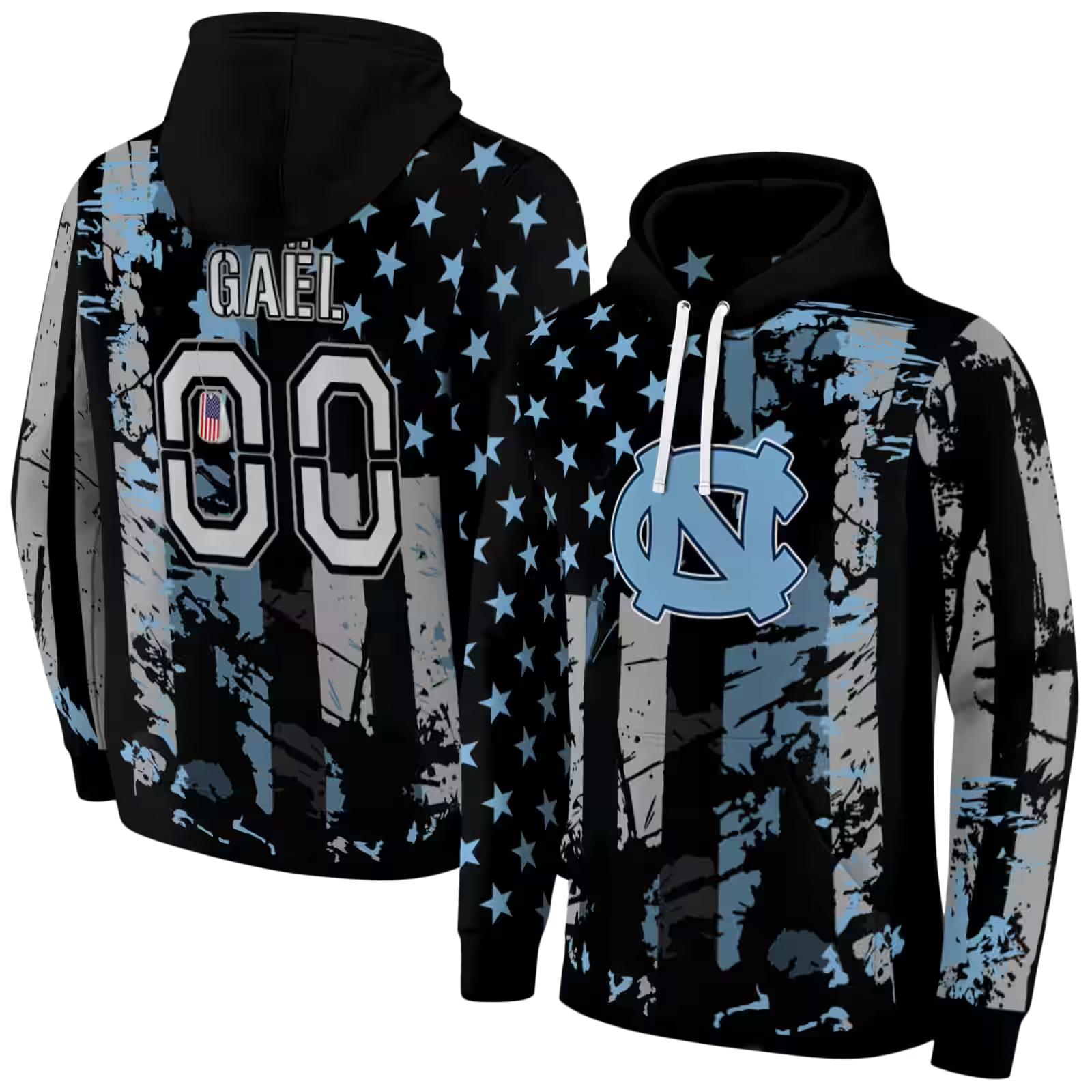 personalized north carolina tar heels distressed flag light blue black hoodie fashion forward