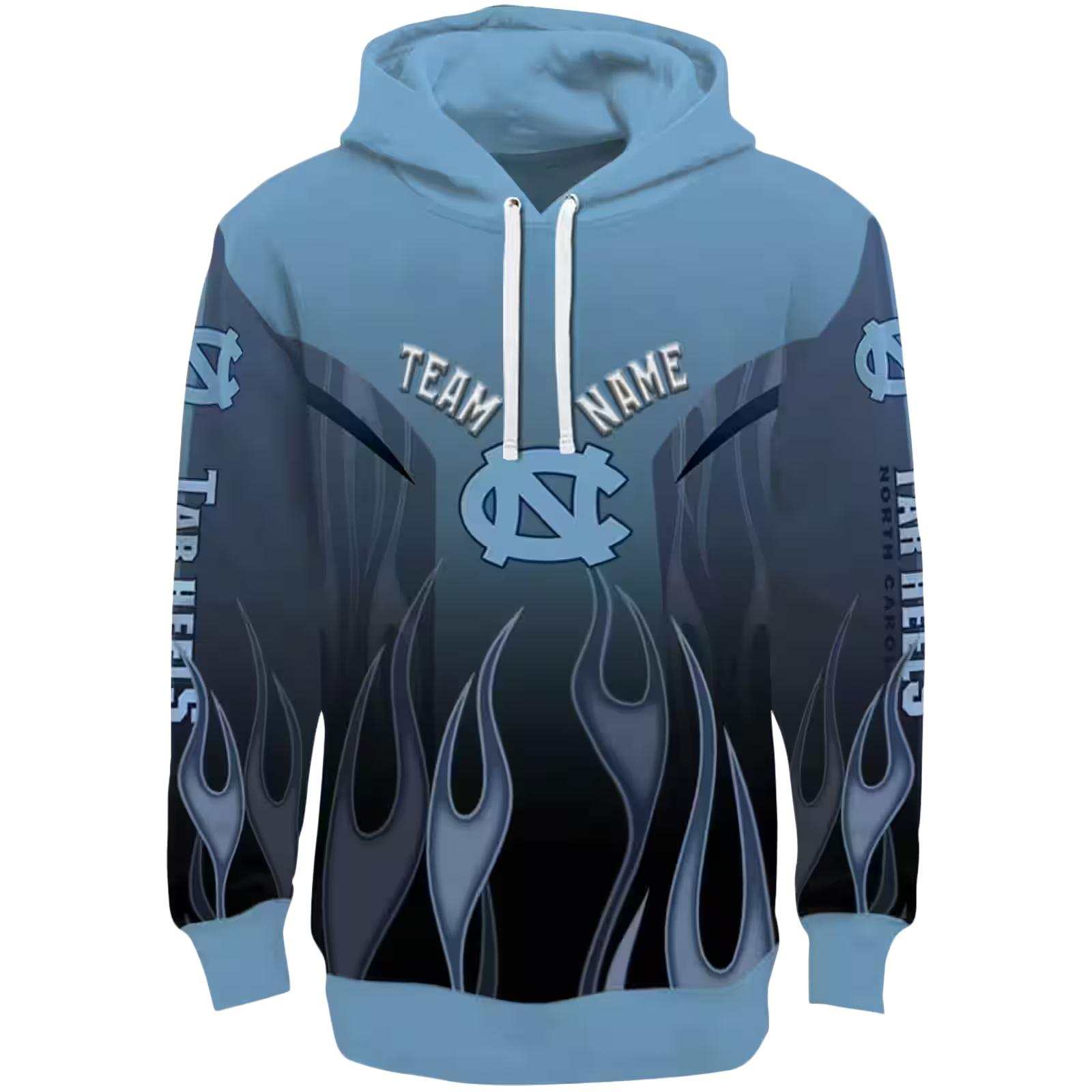 Personalized North Carolina Tar Heels Flame Design Light Blue Hoodie