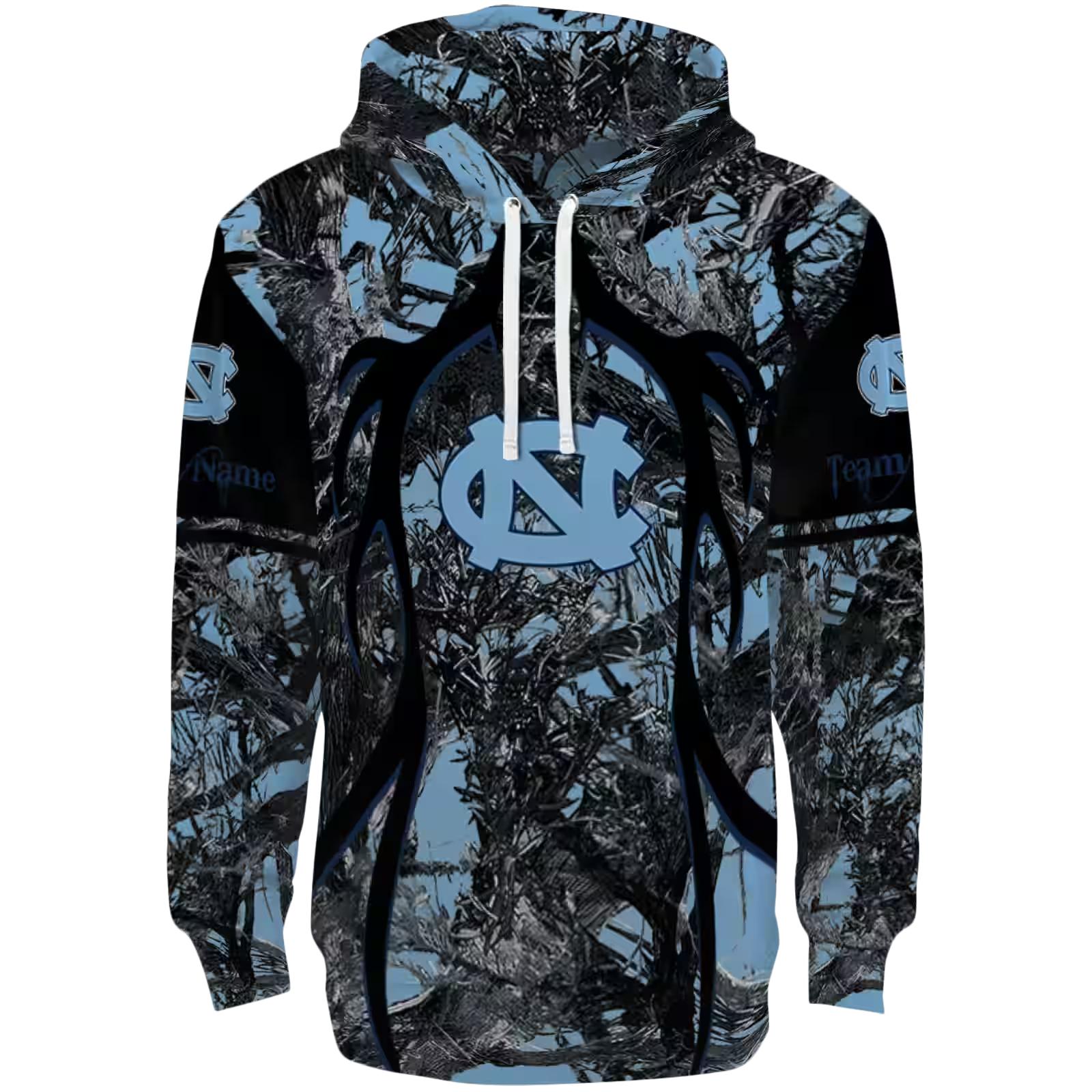 Personalized North Carolina Tar Heels Hunting Theme Light Blue Black Hoodie