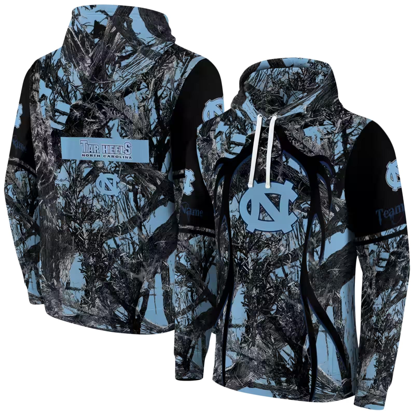 personalized north carolina tar heels hunting theme light blue black hoodie fashion forward