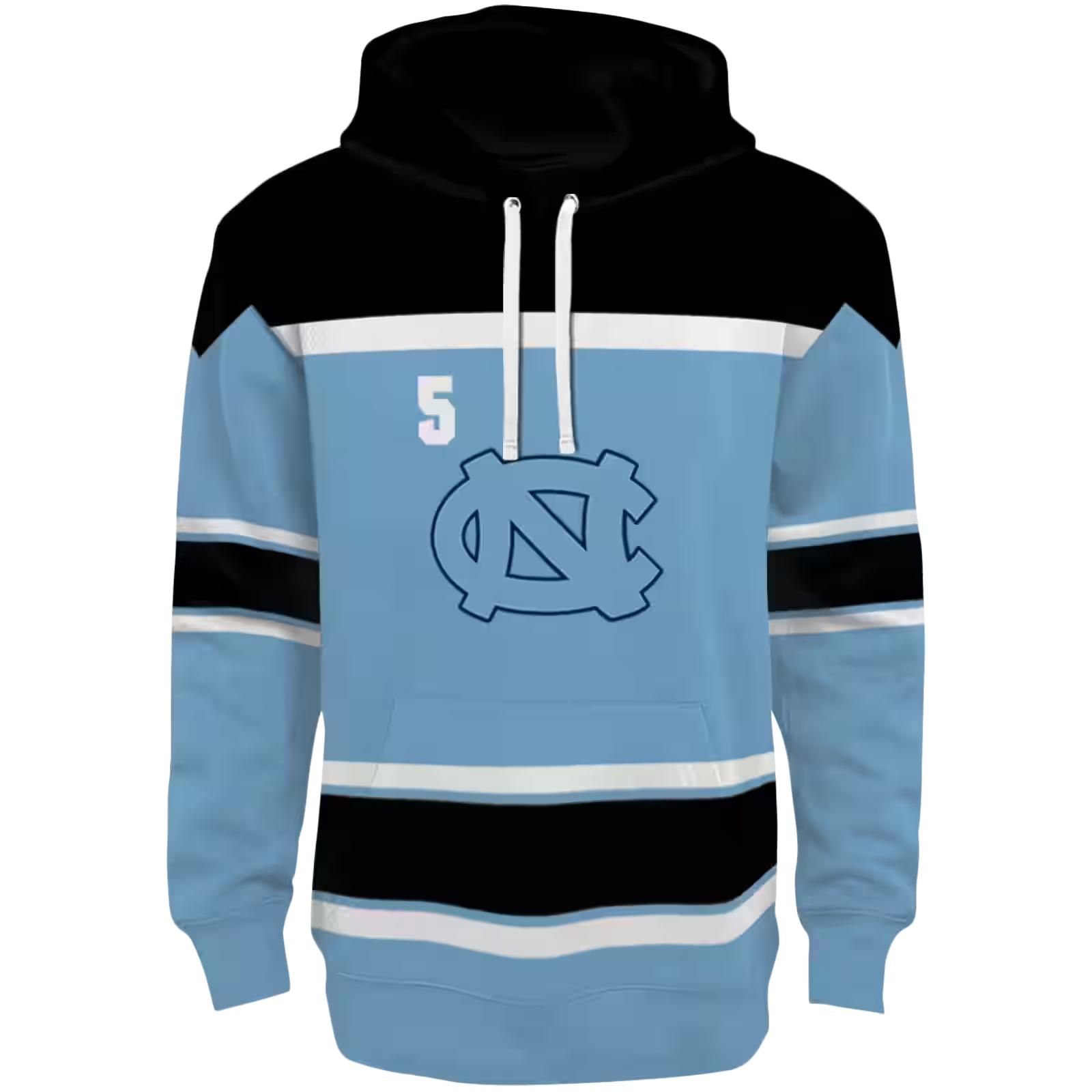 Personalized North Carolina Tar Heels Striped Pattern Light Blue Hoodie