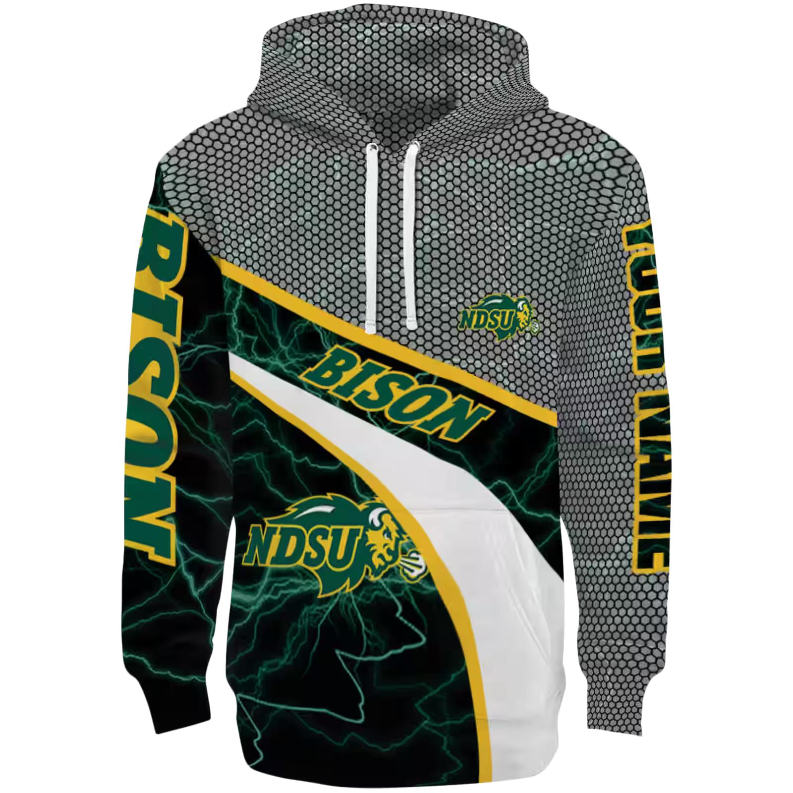 Personalized North Dakota State Bison Hexagonal Mesh Green Black Gray Hoodie