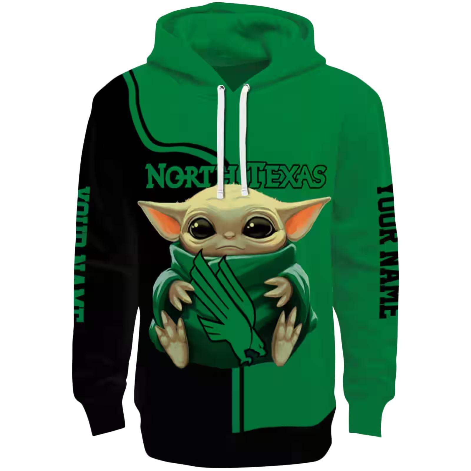 Personalized North Texas Mean Green Baby Yoda Green Black Hoodie