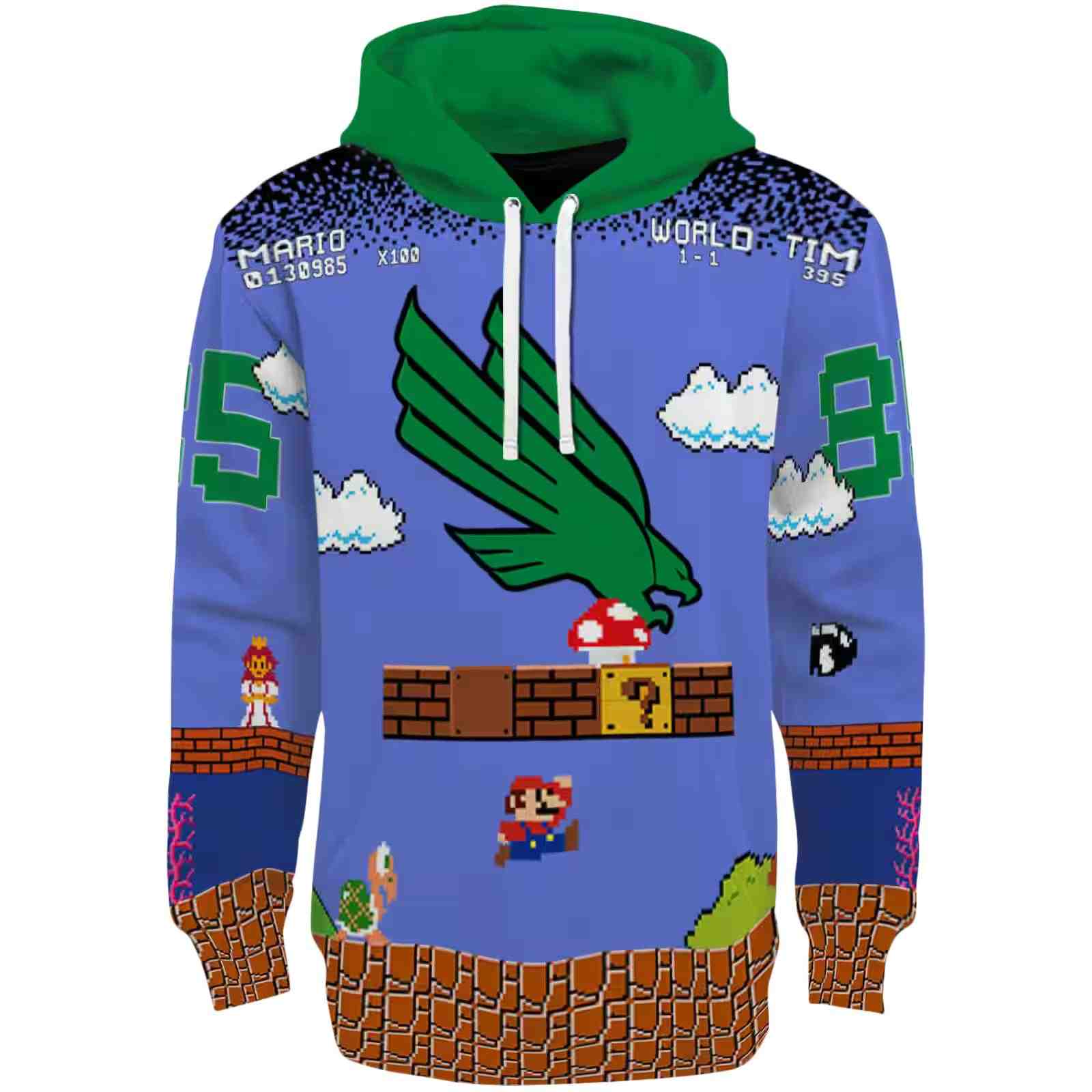 Personalized North Texas Mean Green Mario Blue Black Hoodie