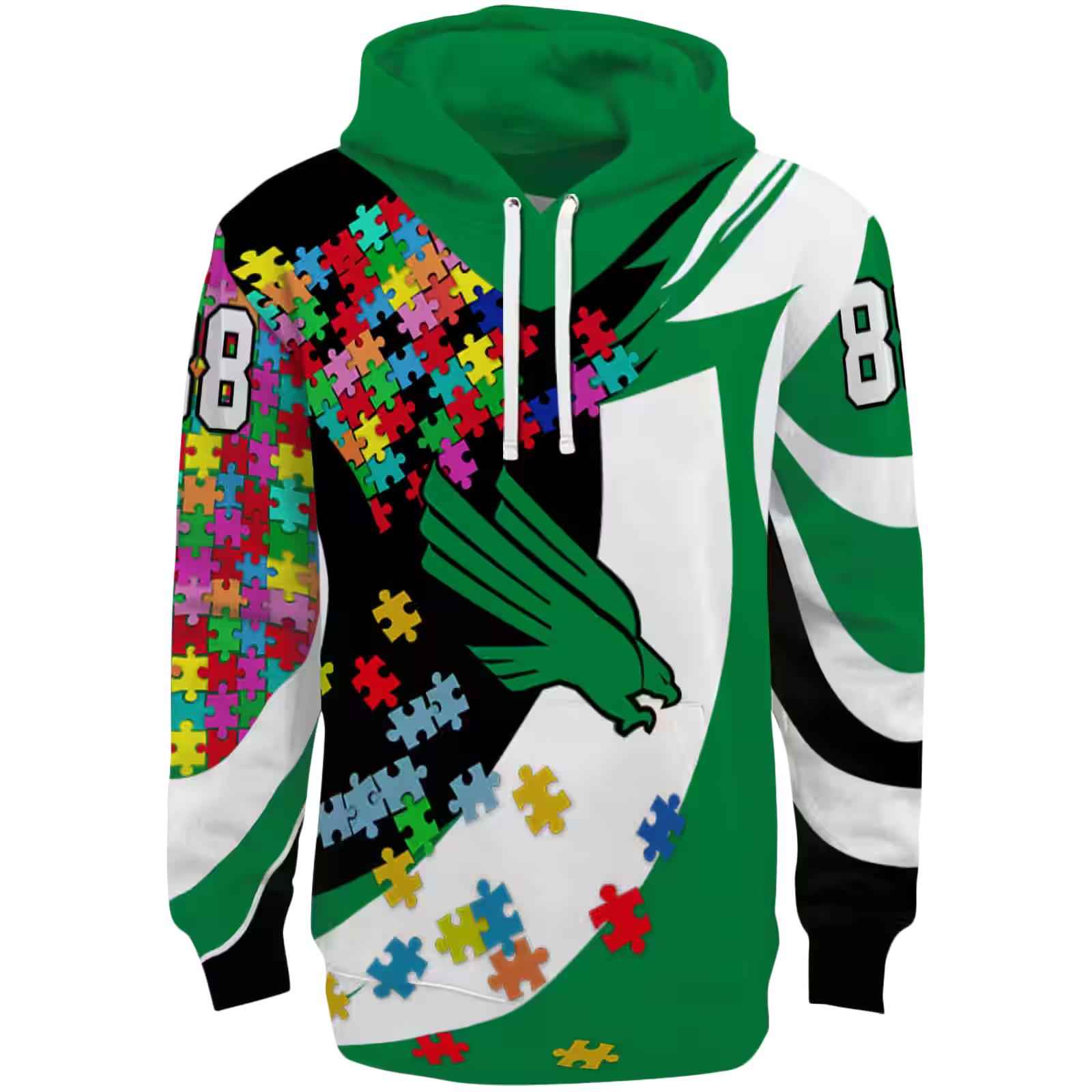 Personalized North Texas Mean Green Puzzle Pieces Green Hoodie
