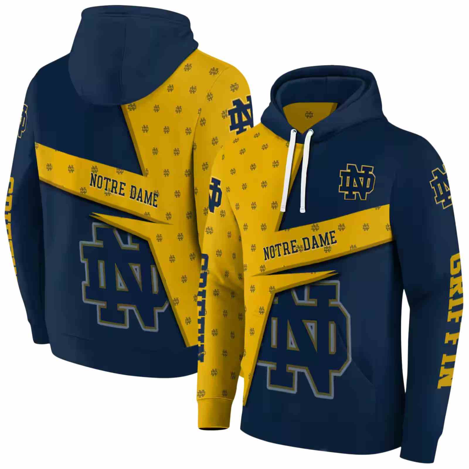personalized notre dame fighting irish abstract shape navy hoodie fashion forward