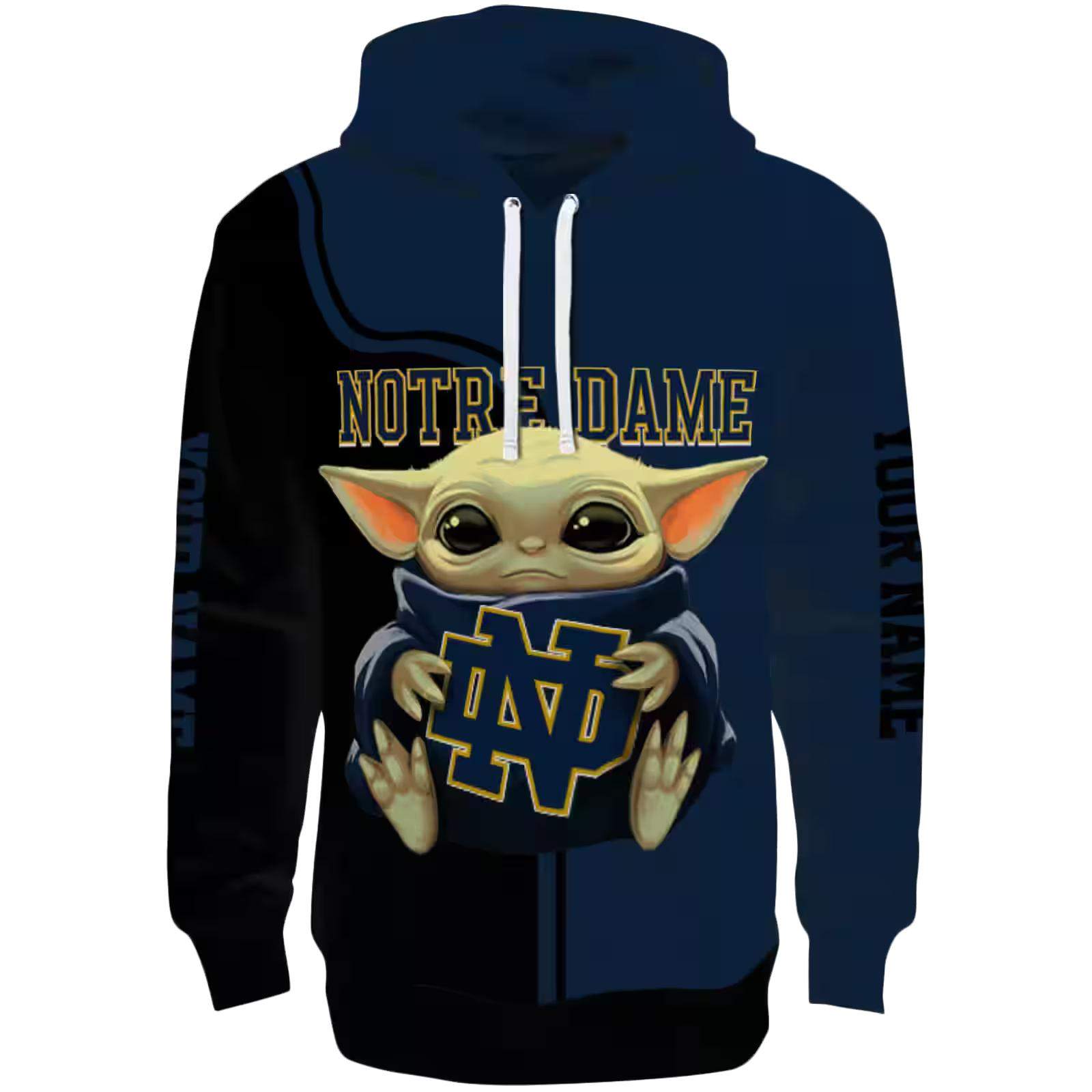 Personalized Notre Dame Fighting Irish Baby Yoda Navy Black Hoodie