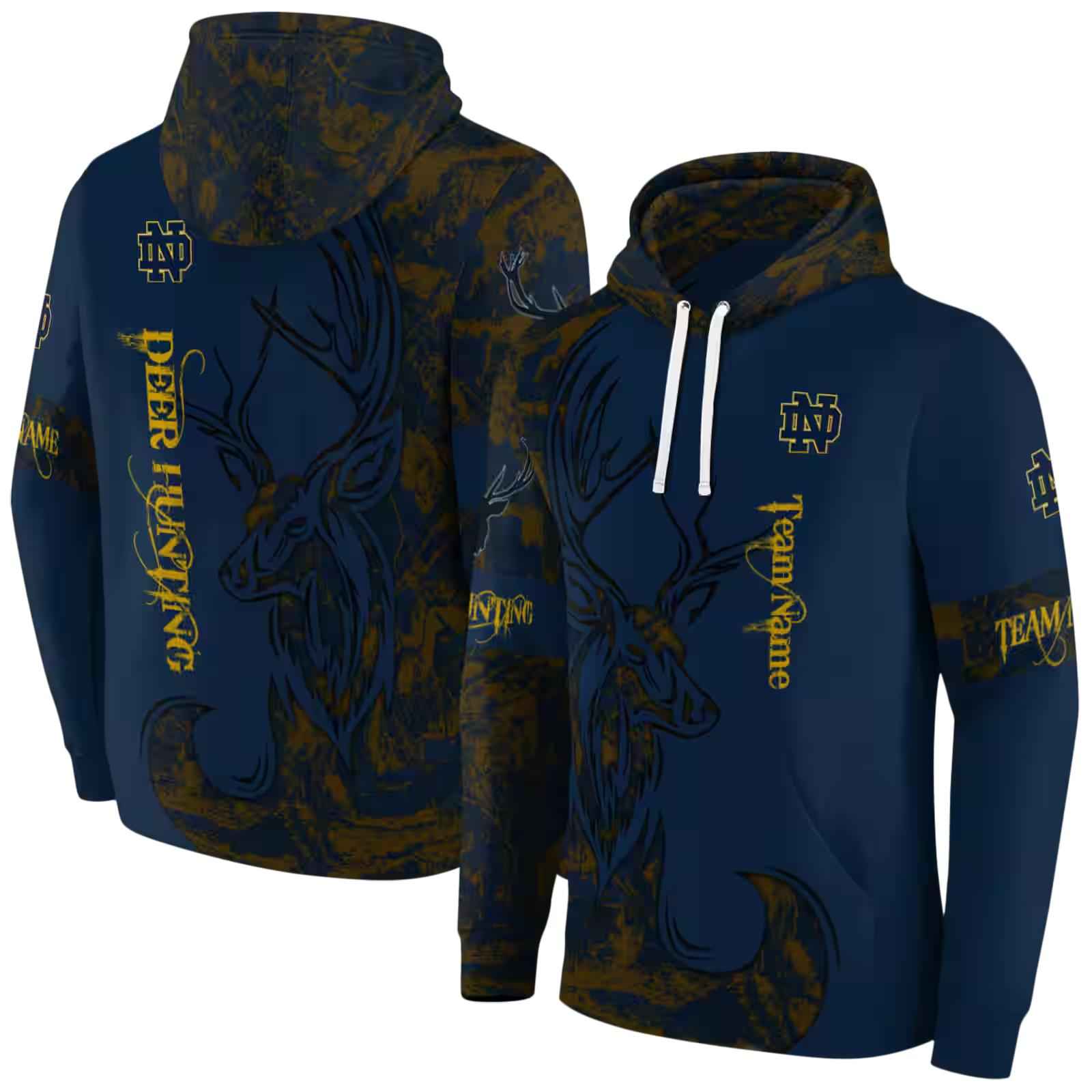 personalized notre dame fighting irish deer silhouette navy hoodie fashion forward
