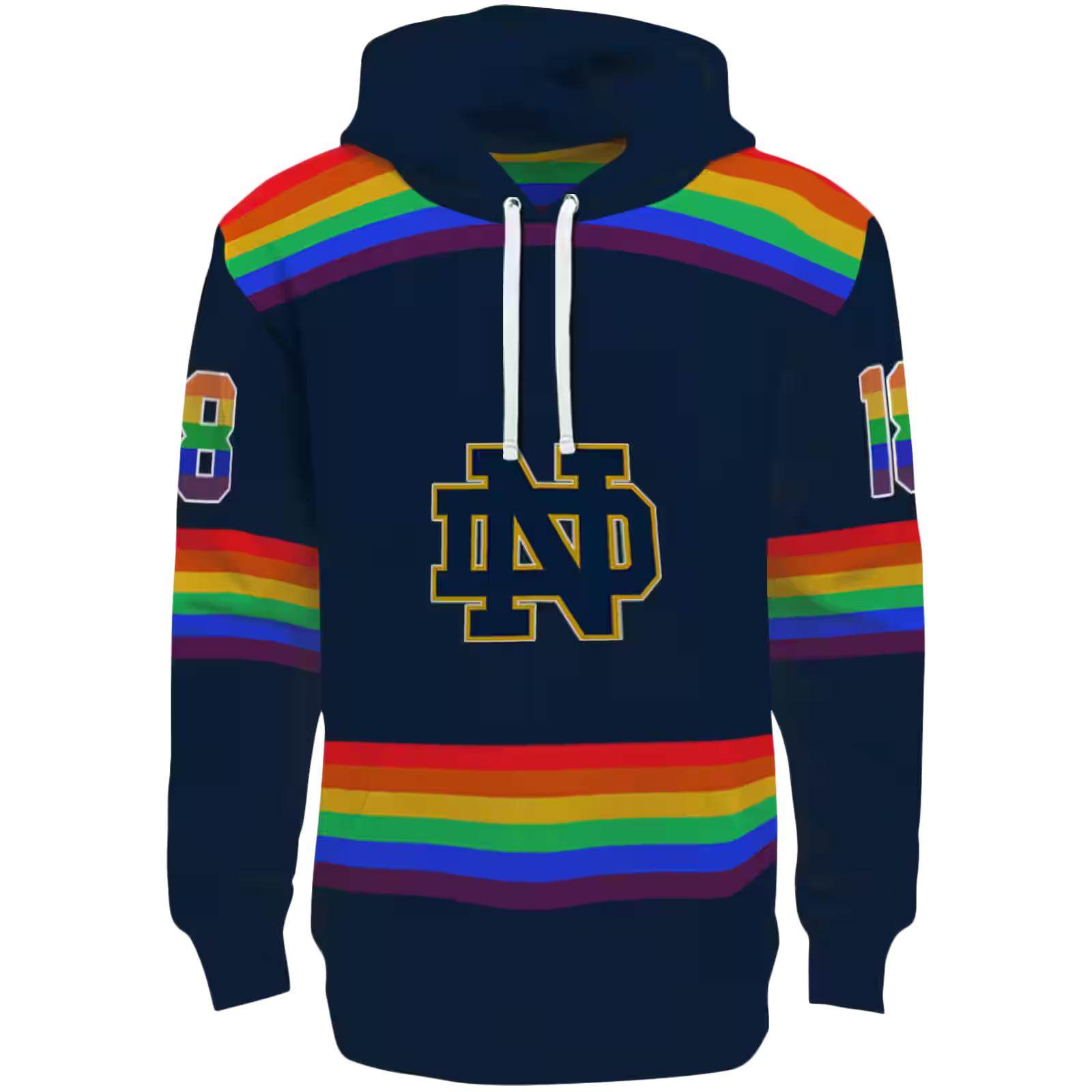 Personalized Notre Dame Fighting Irish Rainbow Stripes Navy Hoodie