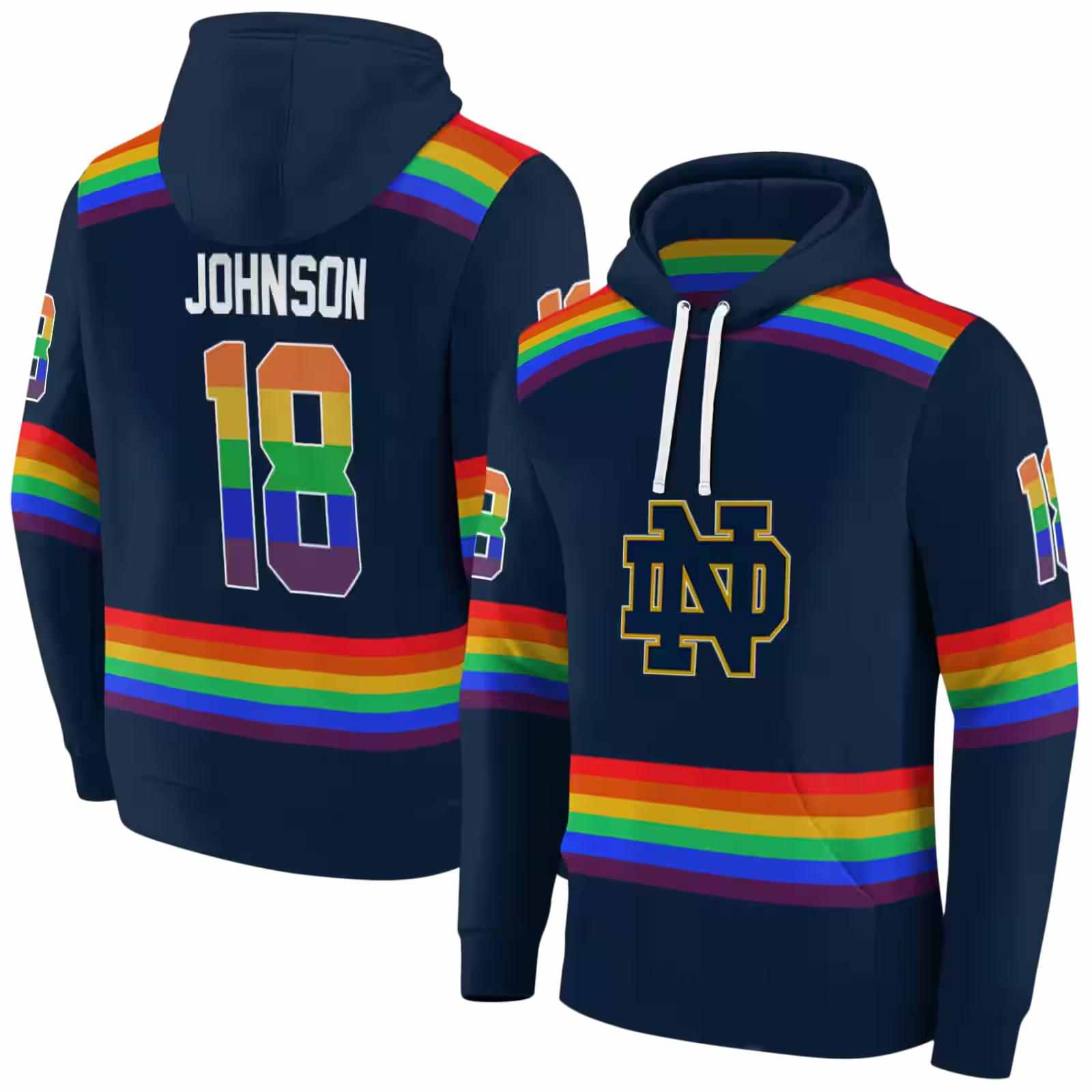 personalized notre dame fighting irish rainbow stripes navy hoodie fashion forward
