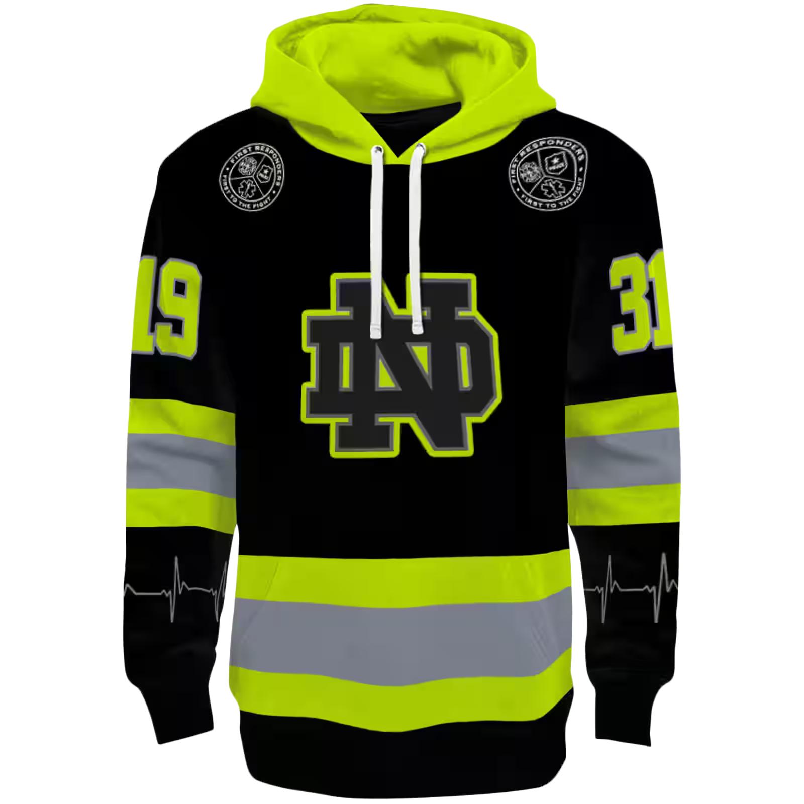 Personalized Notre Dame Fighting Irish Safety Motif Black Neon Green Hoodie