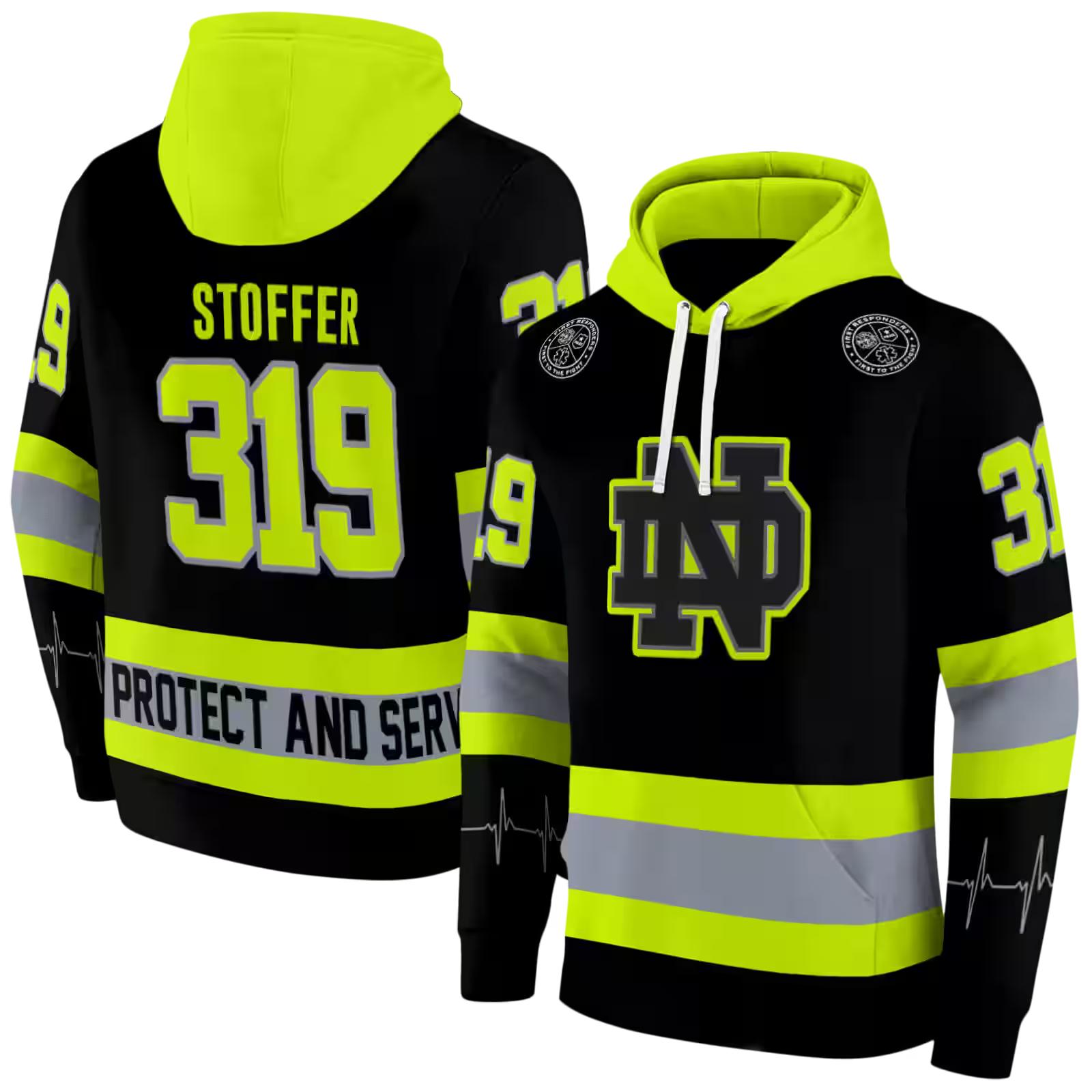 personalized notre dame fighting irish safety motif black neon green hoodie fashion forward
