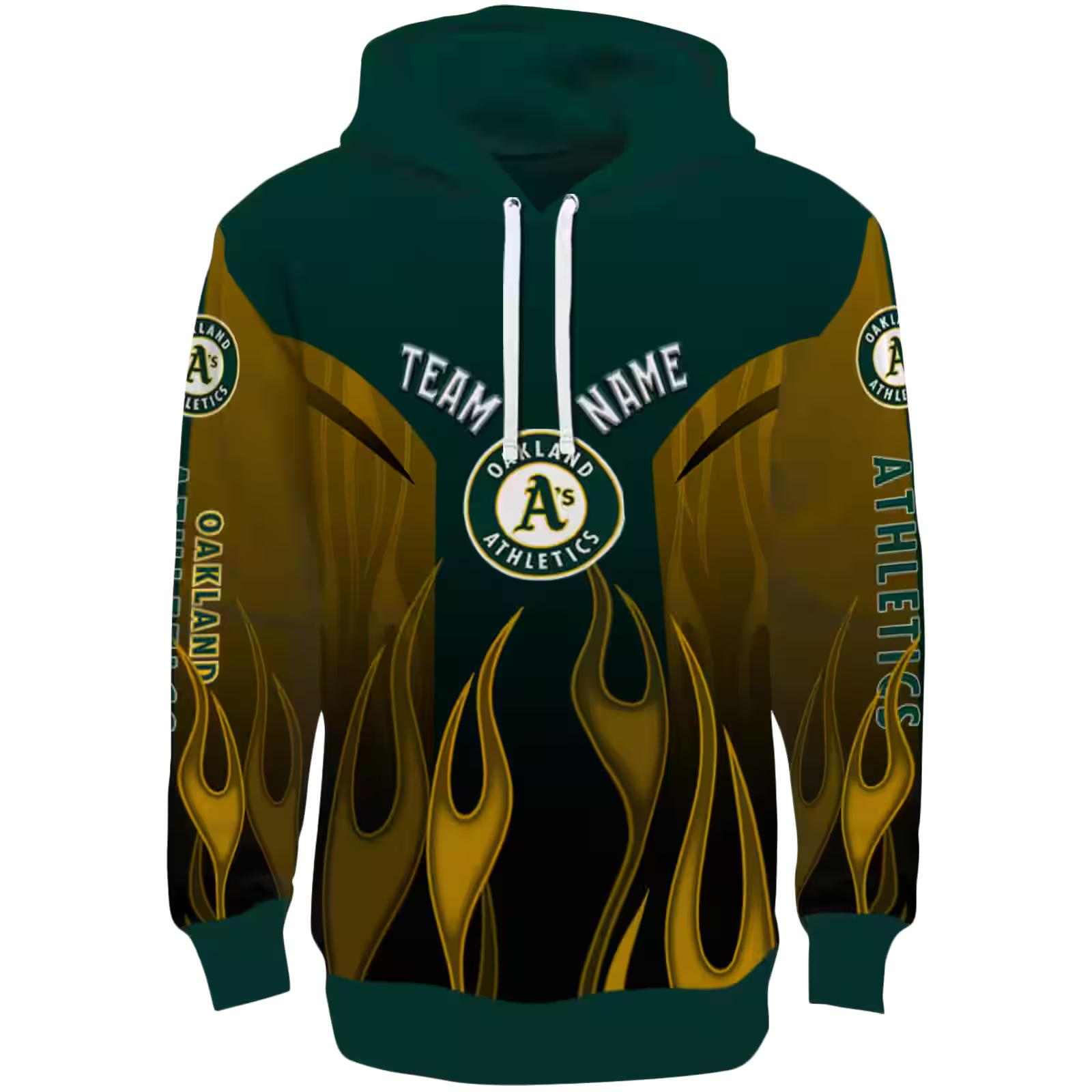 Personalized Oakland Athletics Flame Design Green Hoodie