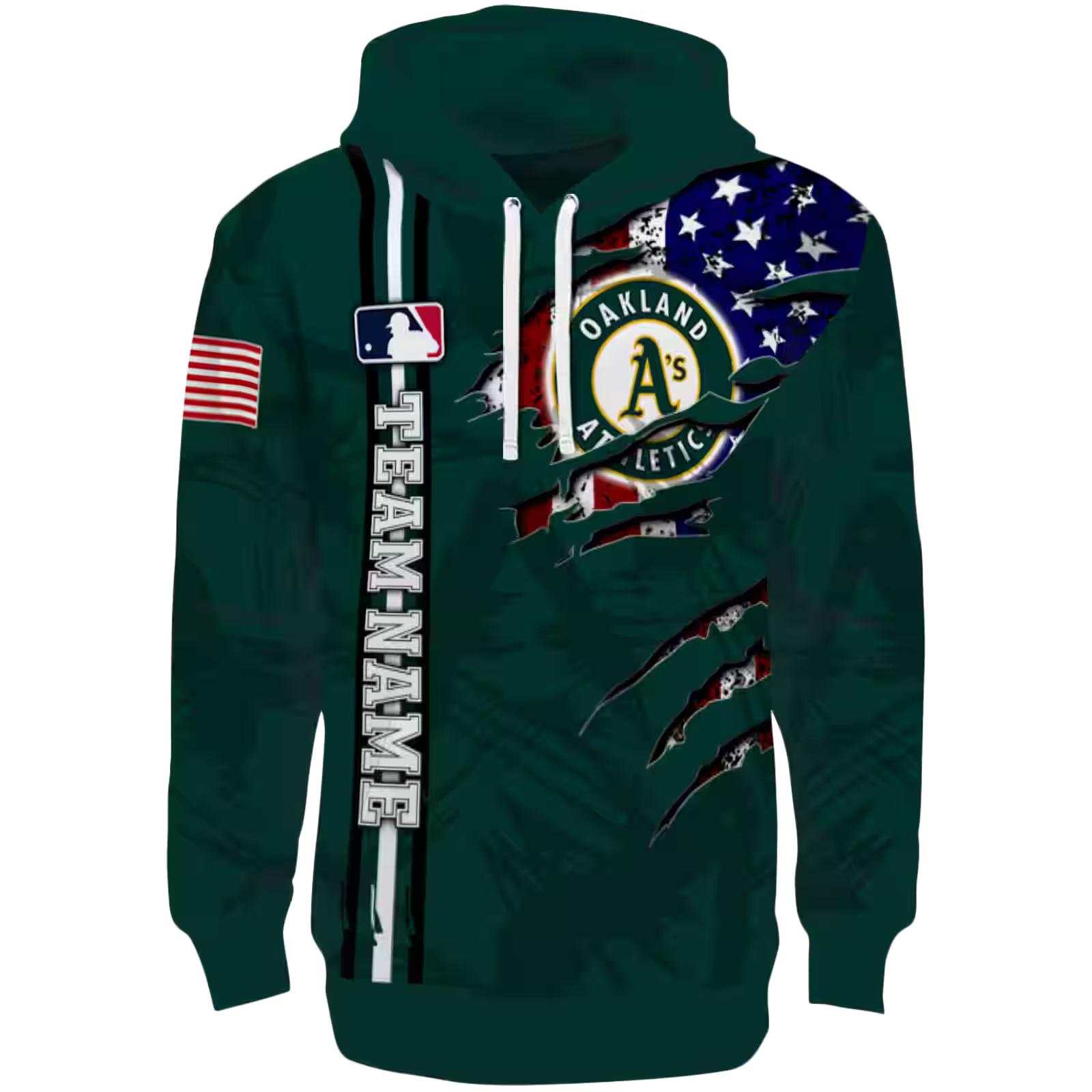 Personalized Oakland Athletics Ripped Flag Green Hoodie